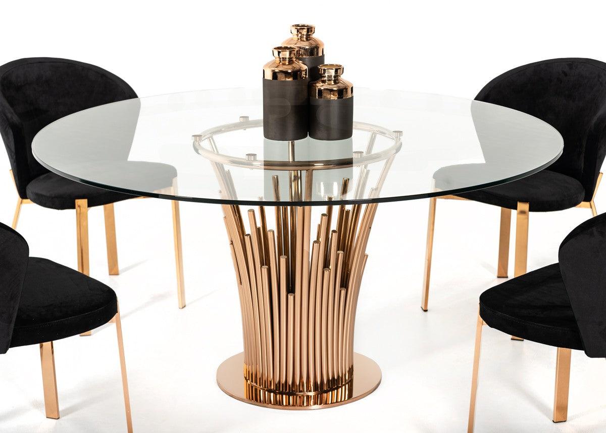 Modrest Paxton Modern Round Glass Rosegold Dining Table