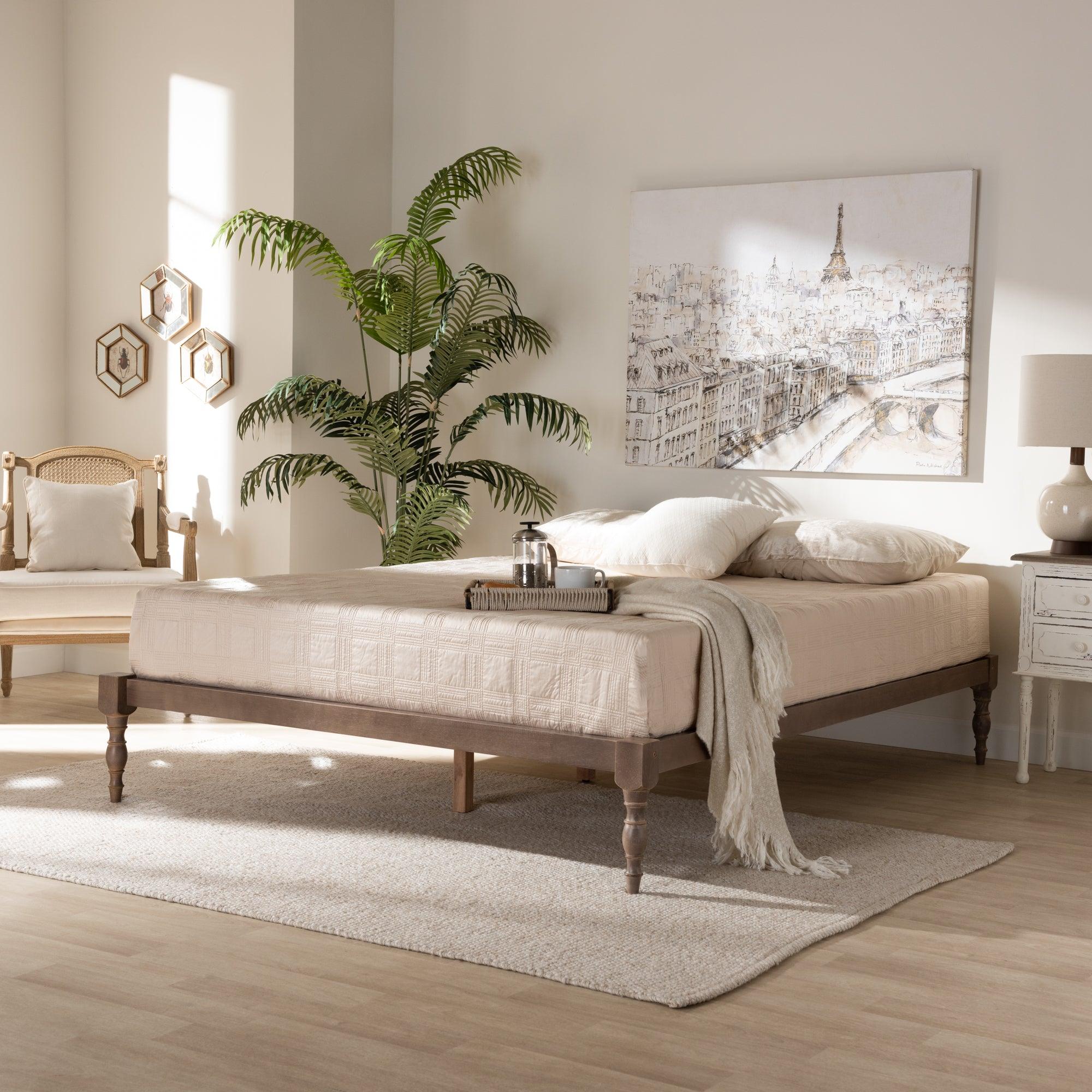 Iseline Modern and Contemporary Antique Finished Wood Platform Bed Frame