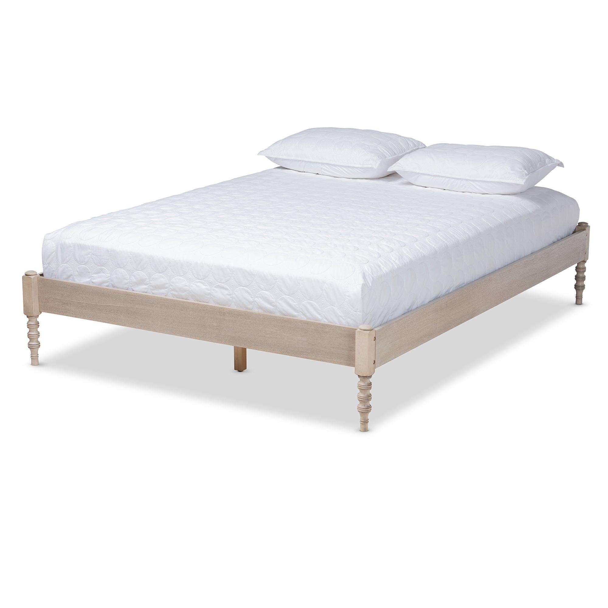 Cielle French Bohemian Antique Finished Wood Platform Bed Frame