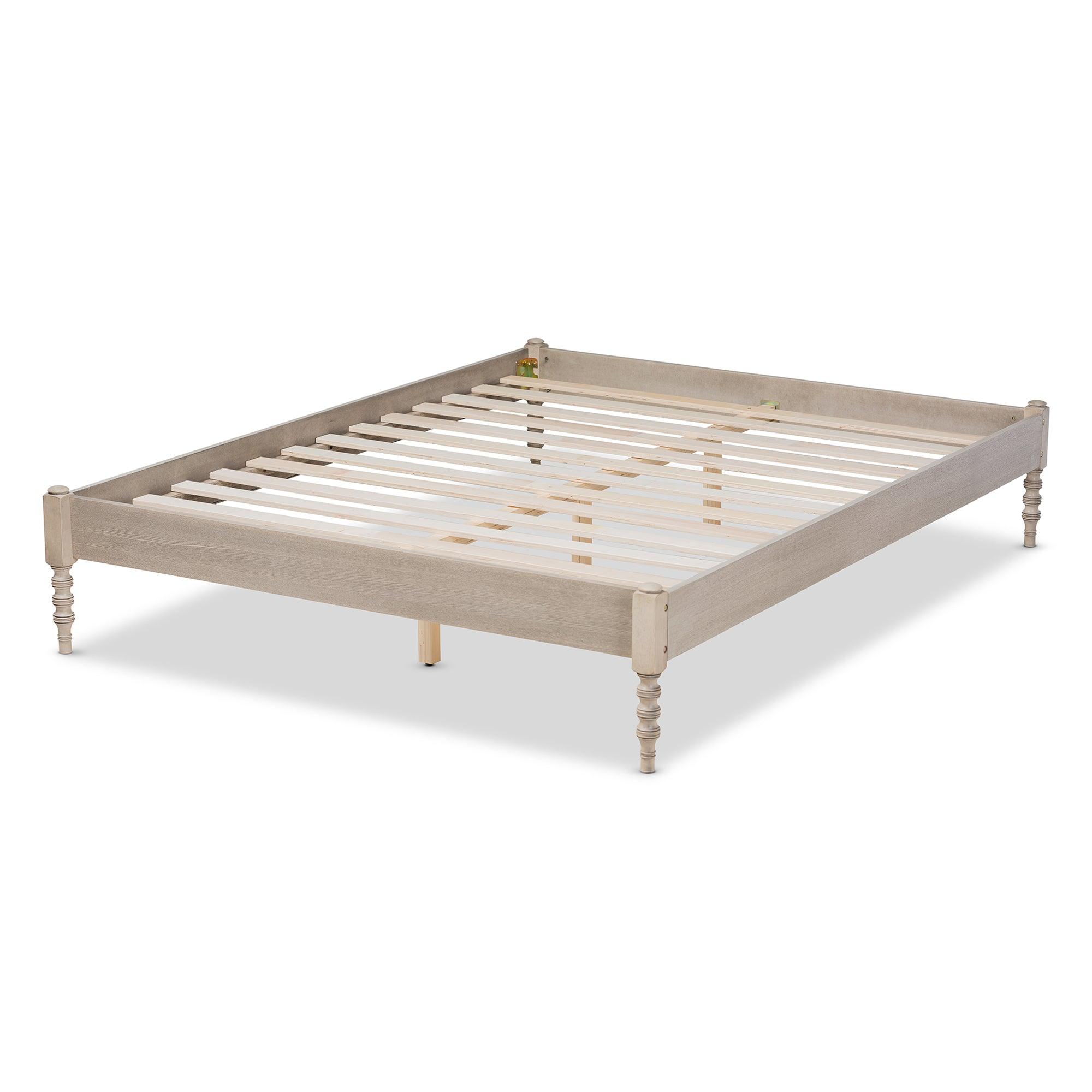 Cielle French Bohemian Antique Finished Wood Platform Bed Frame