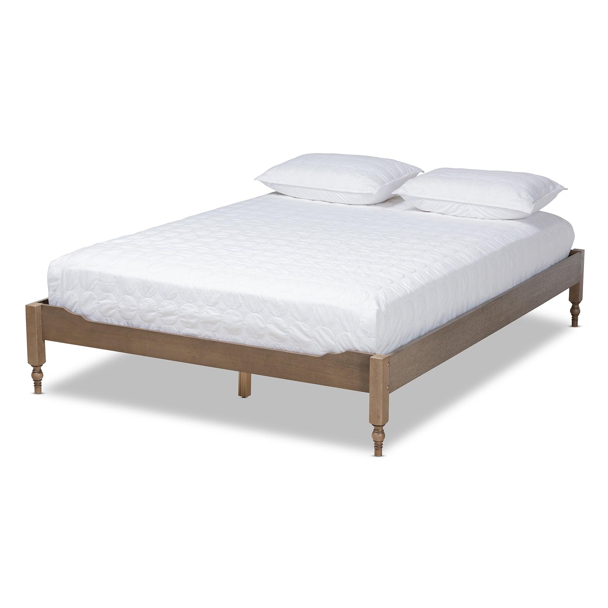 Laure French Bohemian Weathered Finished Wood Platform Bed Frame