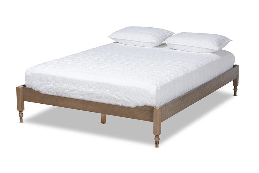 Laure French Bohemian Weathered Finished Wood Platform Bed Frame