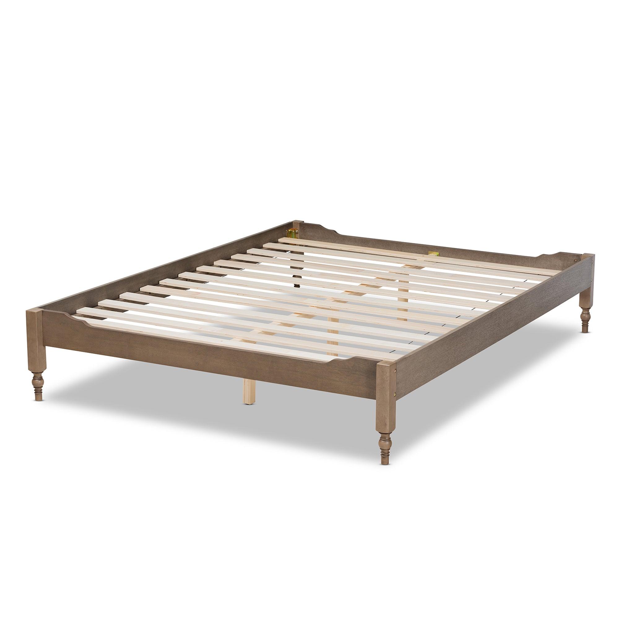 Laure French Bohemian Weathered Finished Wood Platform Bed Frame