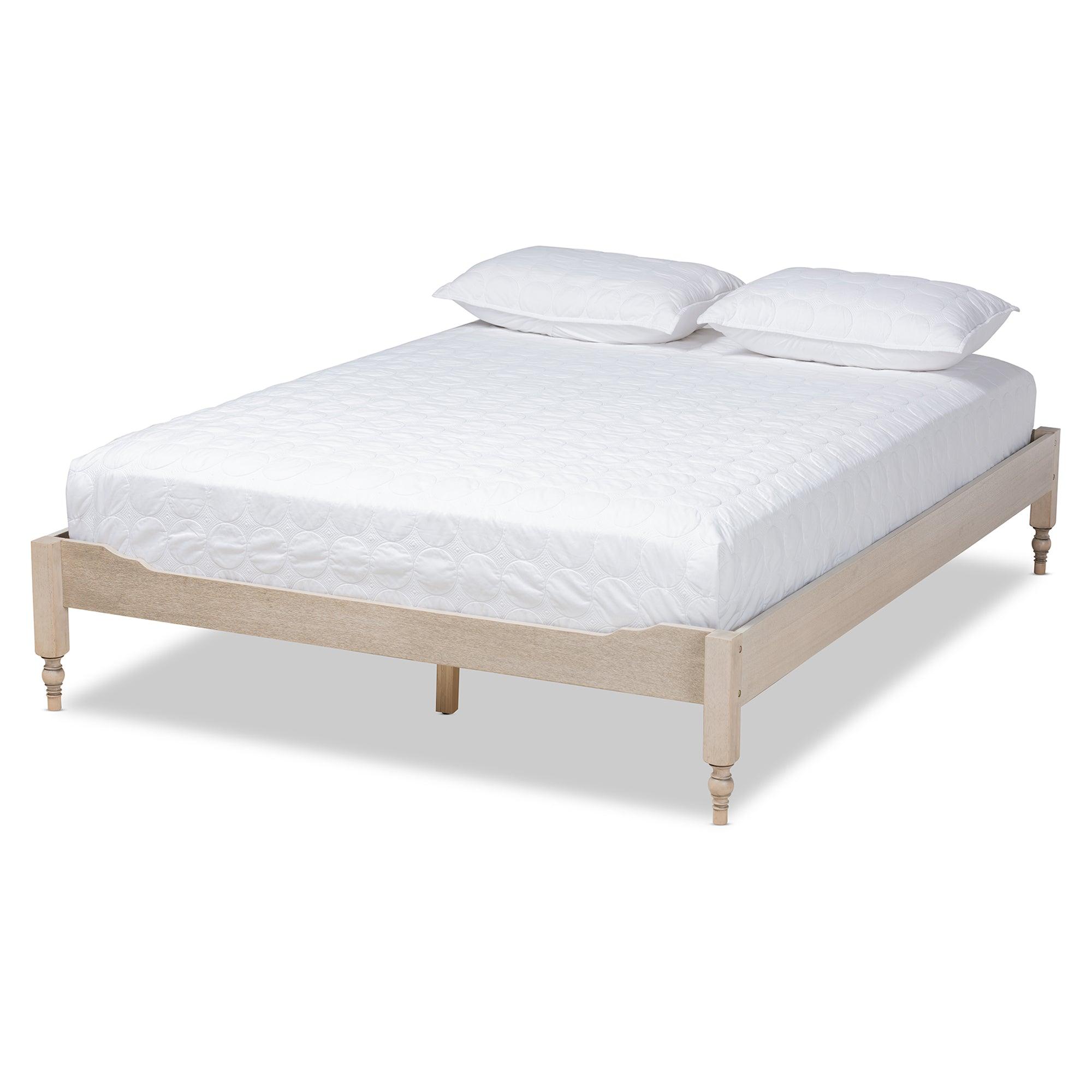 Laure French Bohemian Antique Finished Wood Platform Bed Frame