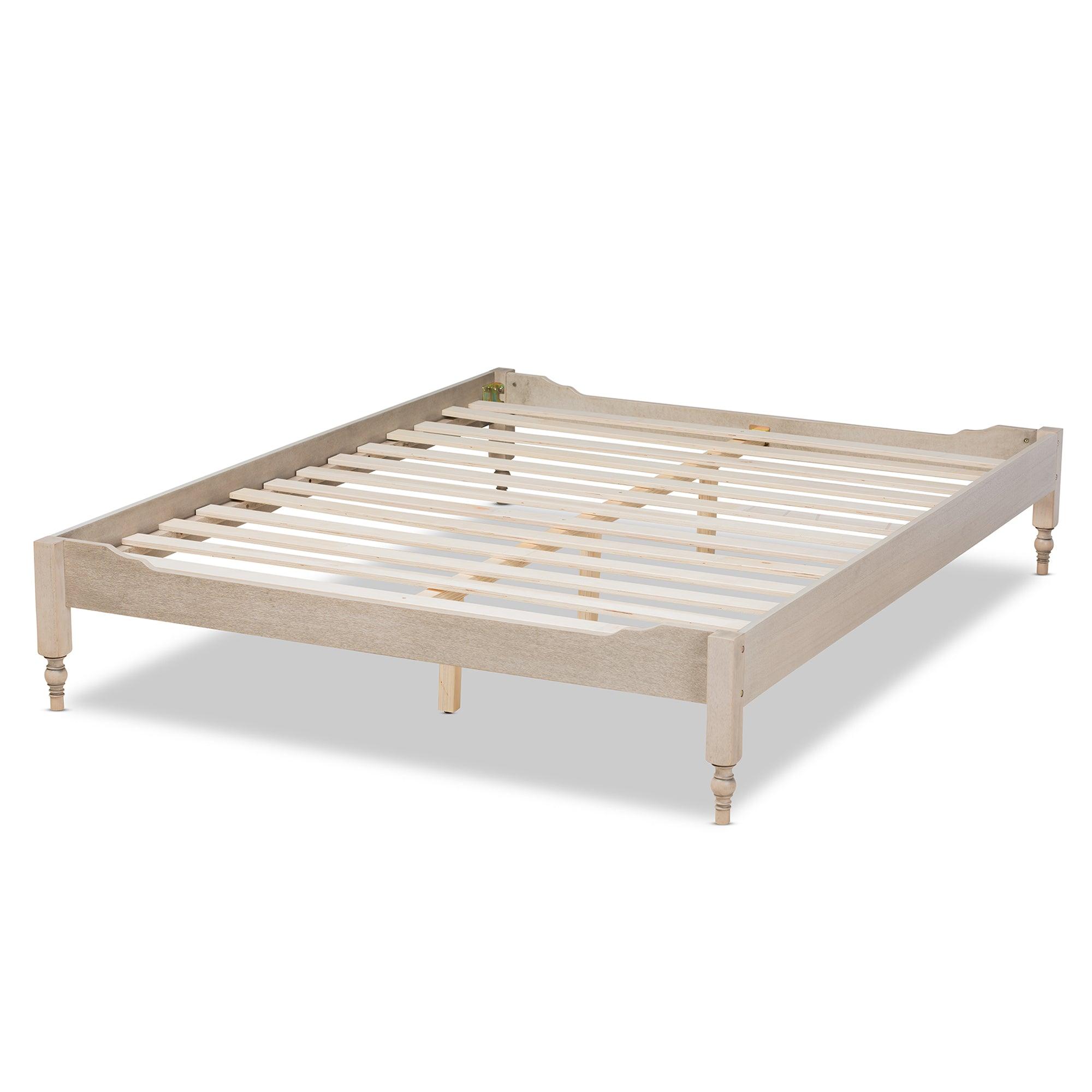 Laure French Bohemian Antique Finished Wood Platform Bed Frame