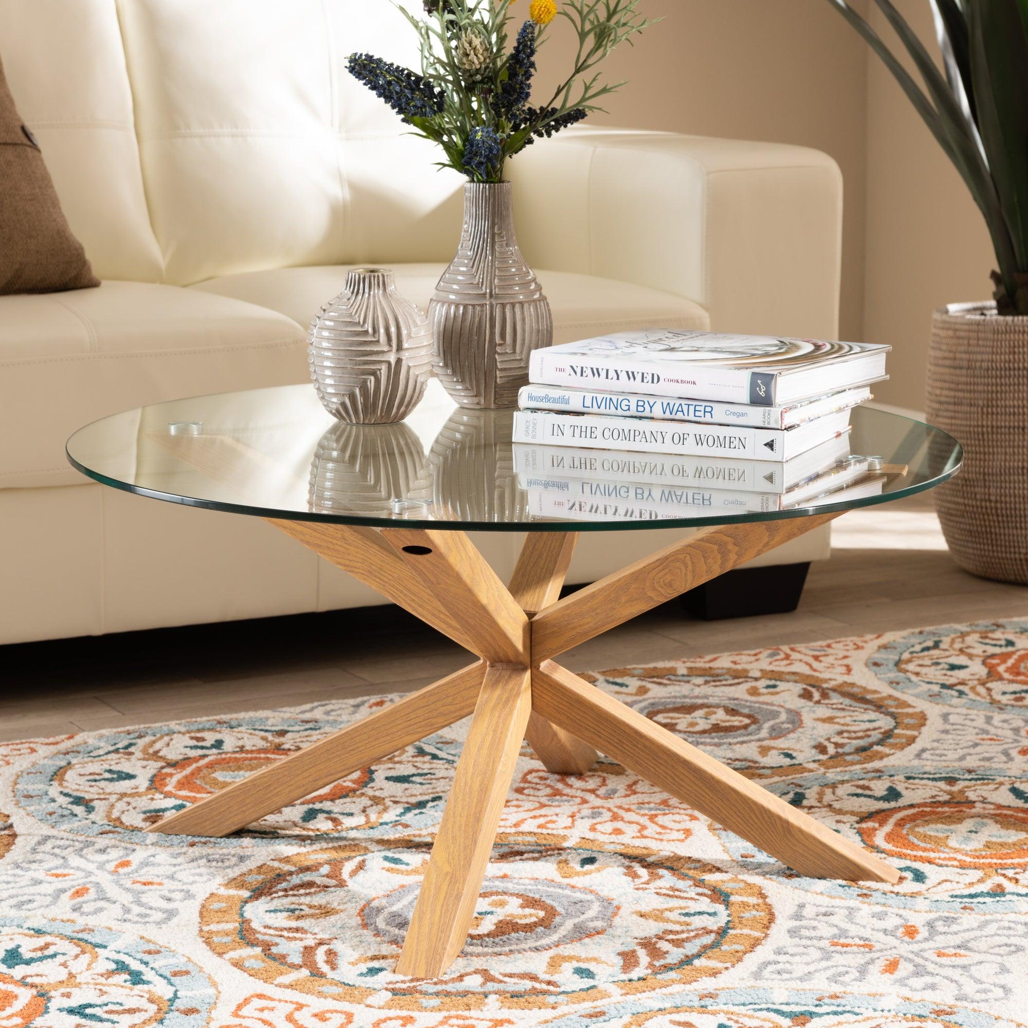 Lida Modern and Contemporary Glass and Wood Finished Coffee Table