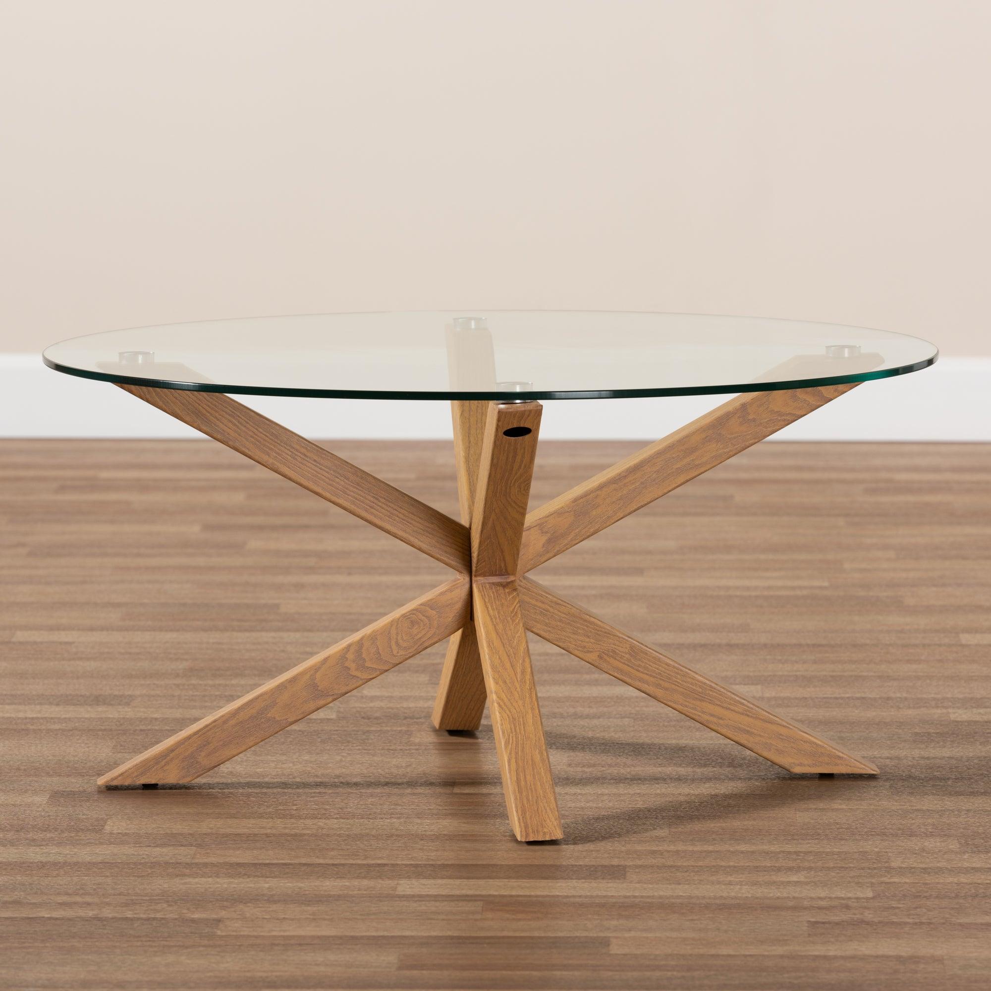 Lida Modern and Contemporary Glass and Wood Finished Coffee Table