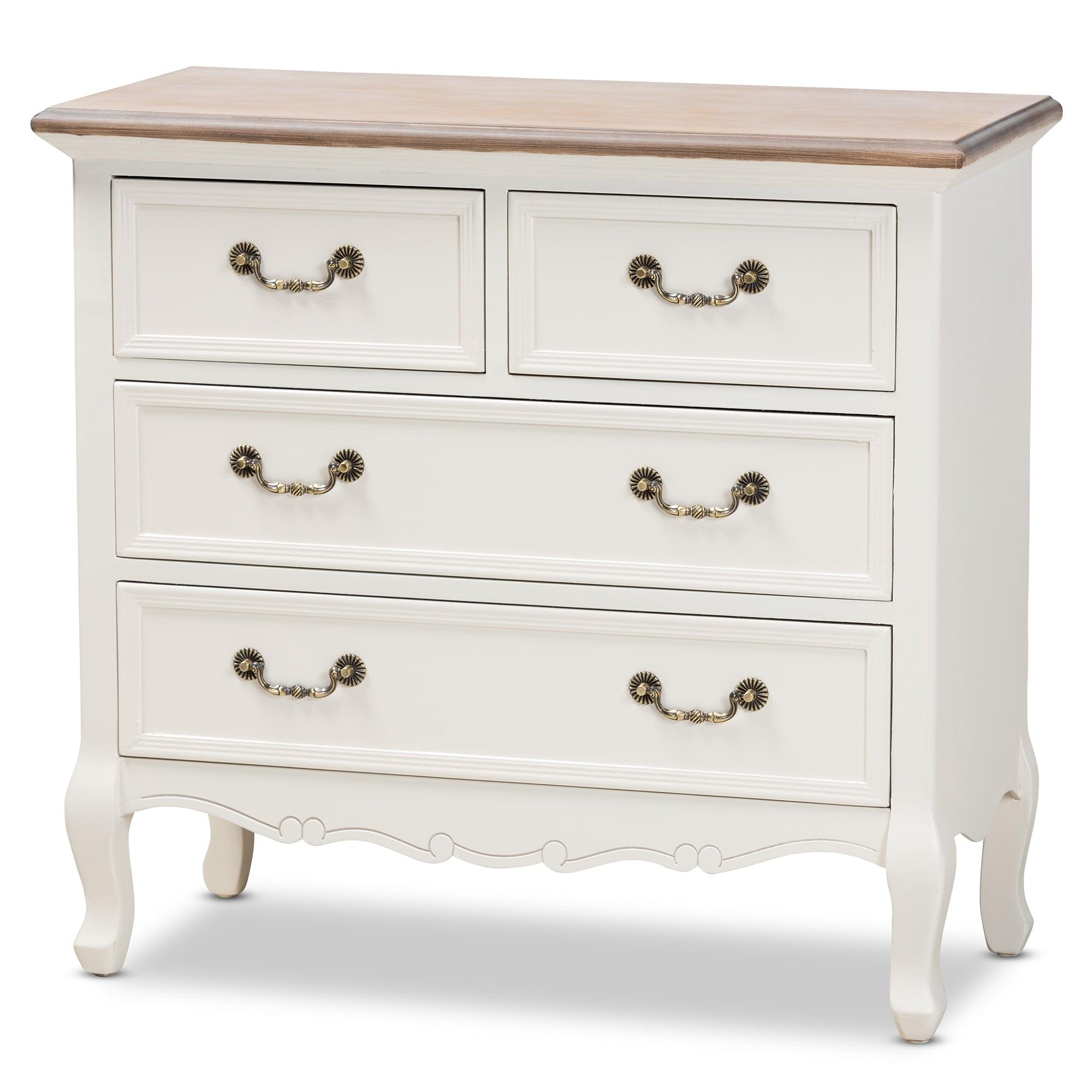 Amalie Antique French Country Cottage Two-Tone and Finished 4-Drawer Accent Storage Cabinet