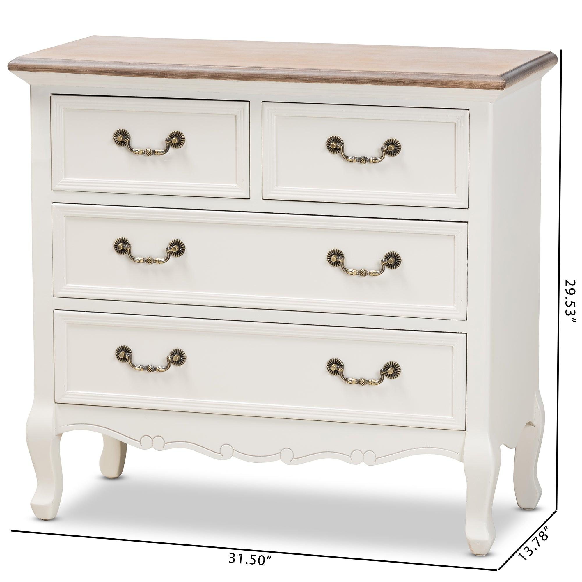 Amalie Antique French Country Cottage Two-Tone and Finished 4-Drawer Accent Storage Cabinet