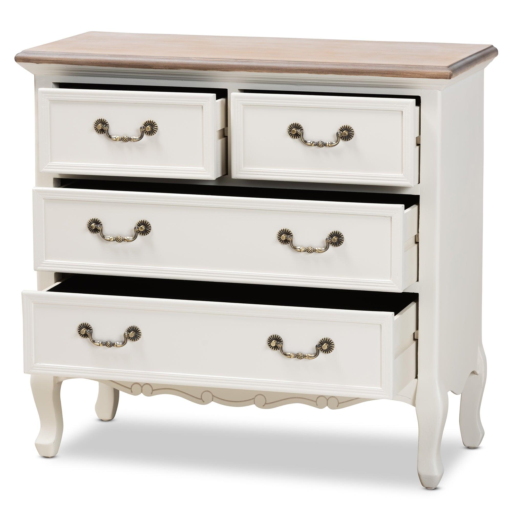 Amalie Antique French Country Cottage Two-Tone and Finished 4-Drawer Accent Storage Cabinet