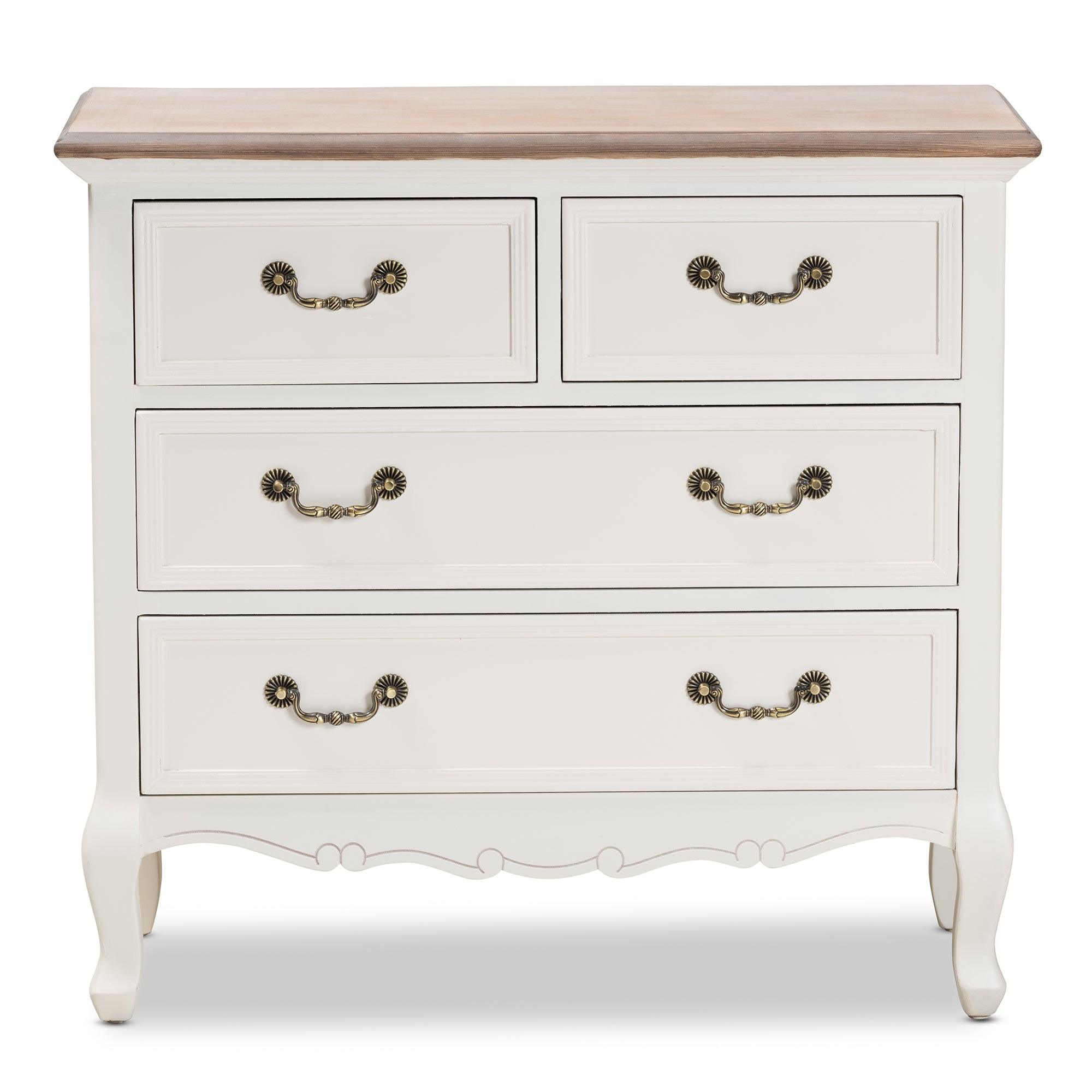 Amalie Antique French Country Cottage Two-Tone and Finished 4-Drawer Accent Storage Cabinet