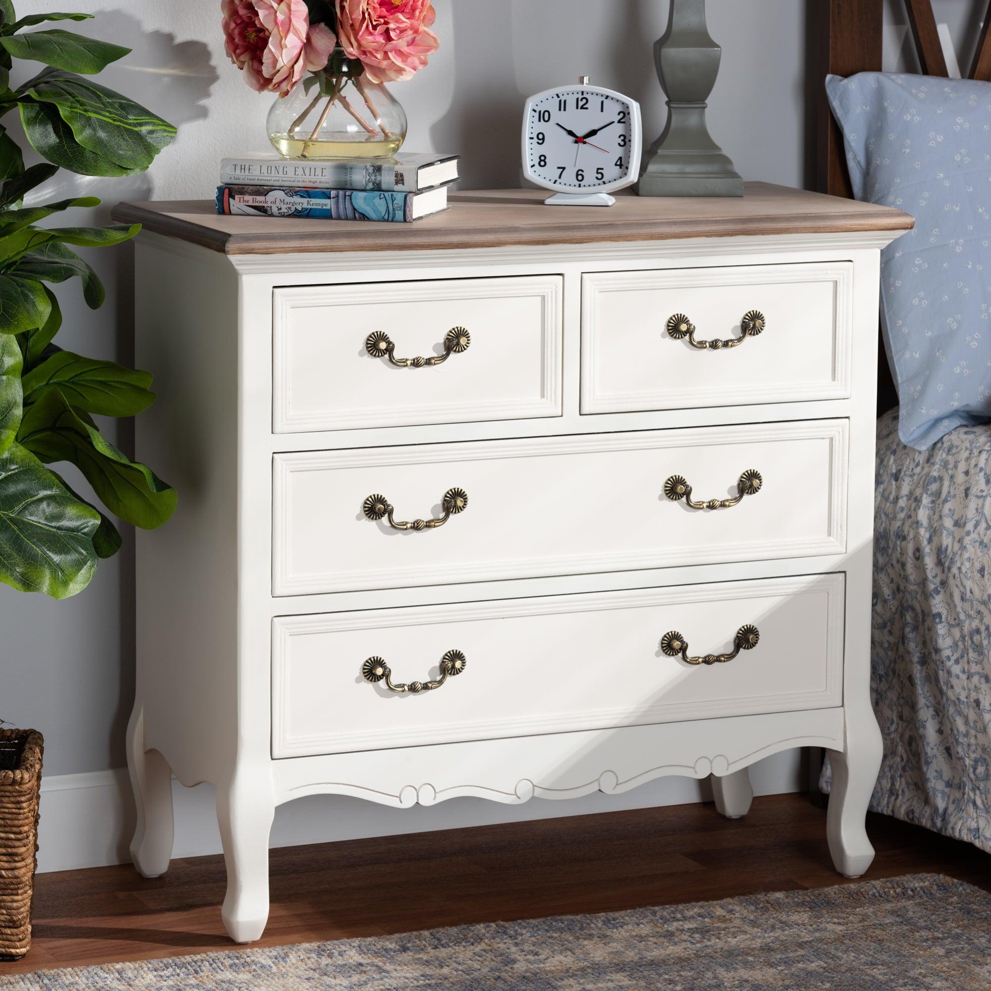 Amalie Antique French Country Cottage Two-Tone and Finished 4-Drawer Accent Storage Cabinet