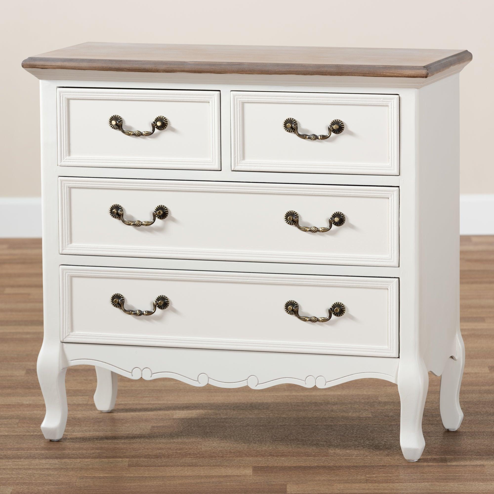 Amalie Antique French Country Cottage Two-Tone and Finished 4-Drawer Accent Storage Cabinet