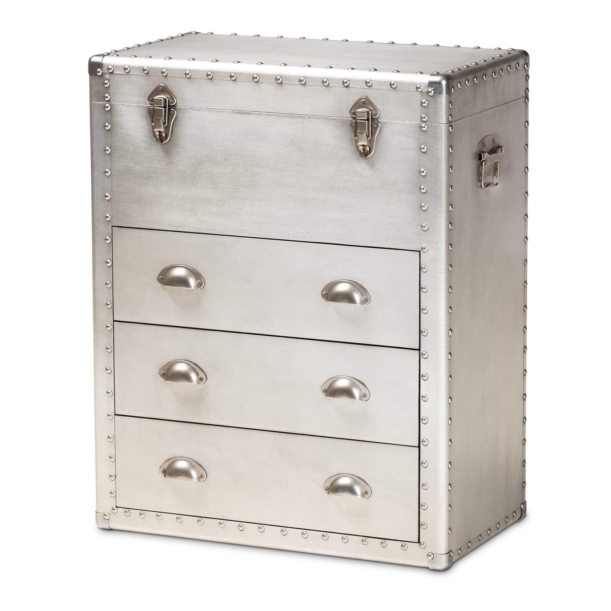 Serge French Industrial Metal 3-Drawer Accent Storage Cabinet