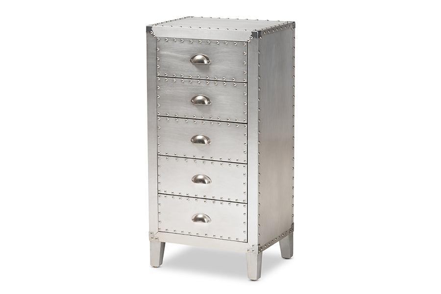 Carel French Industrial Metal 5-Drawer Accent Storage Cabinet