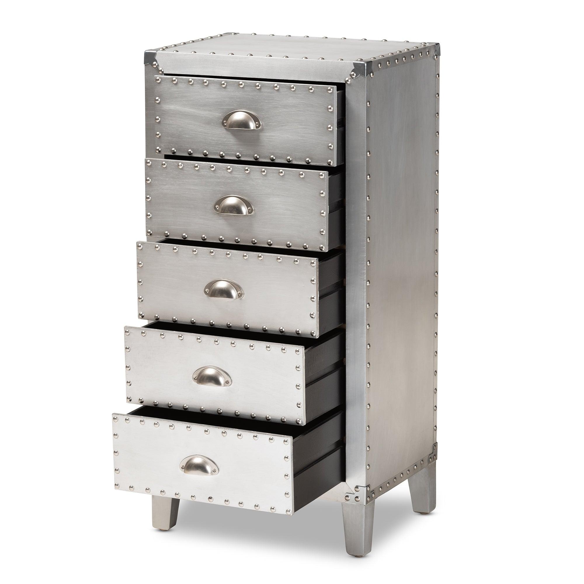 Carel French Industrial Metal 5-Drawer Accent Storage Cabinet