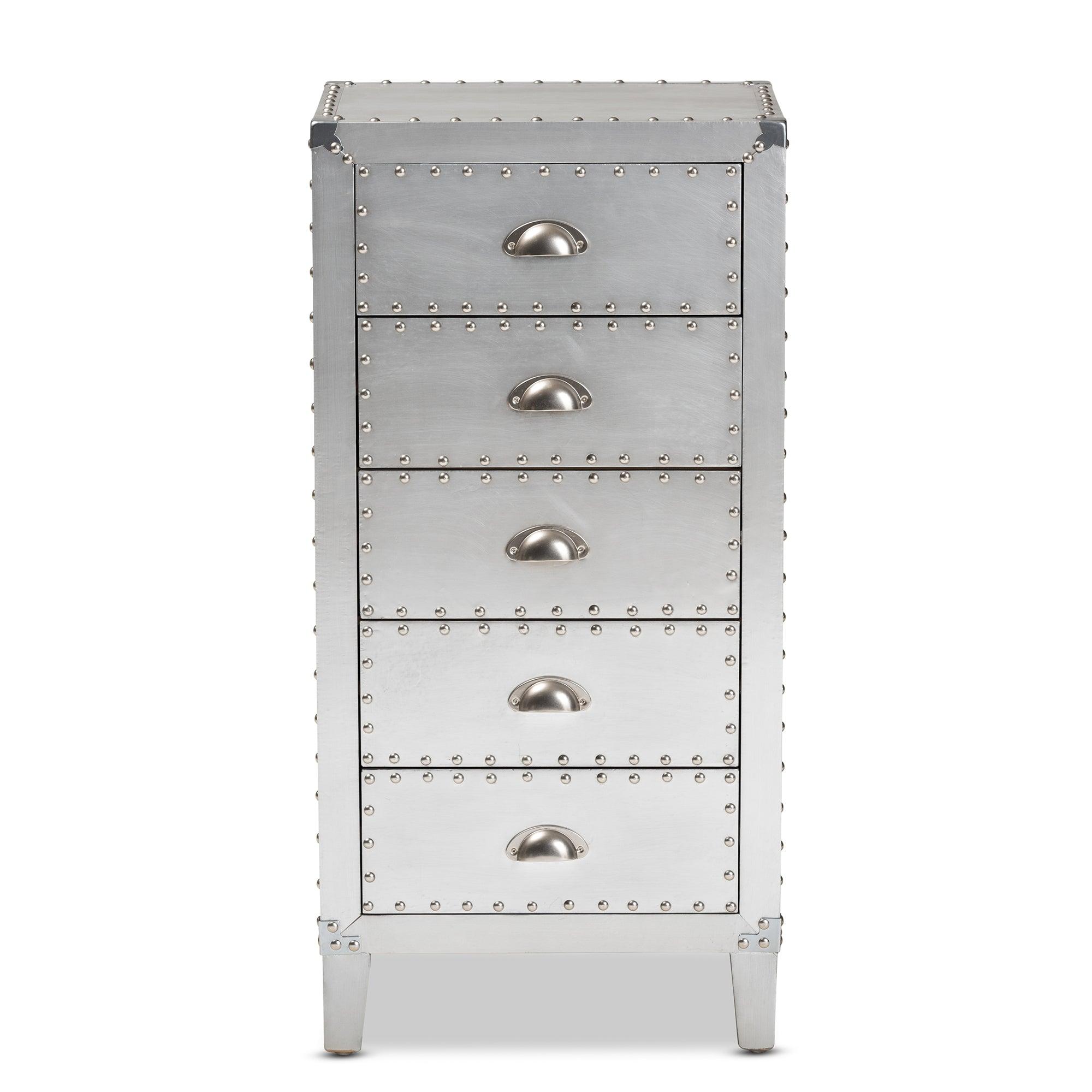 Carel French Industrial Metal 5-Drawer Accent Storage Cabinet