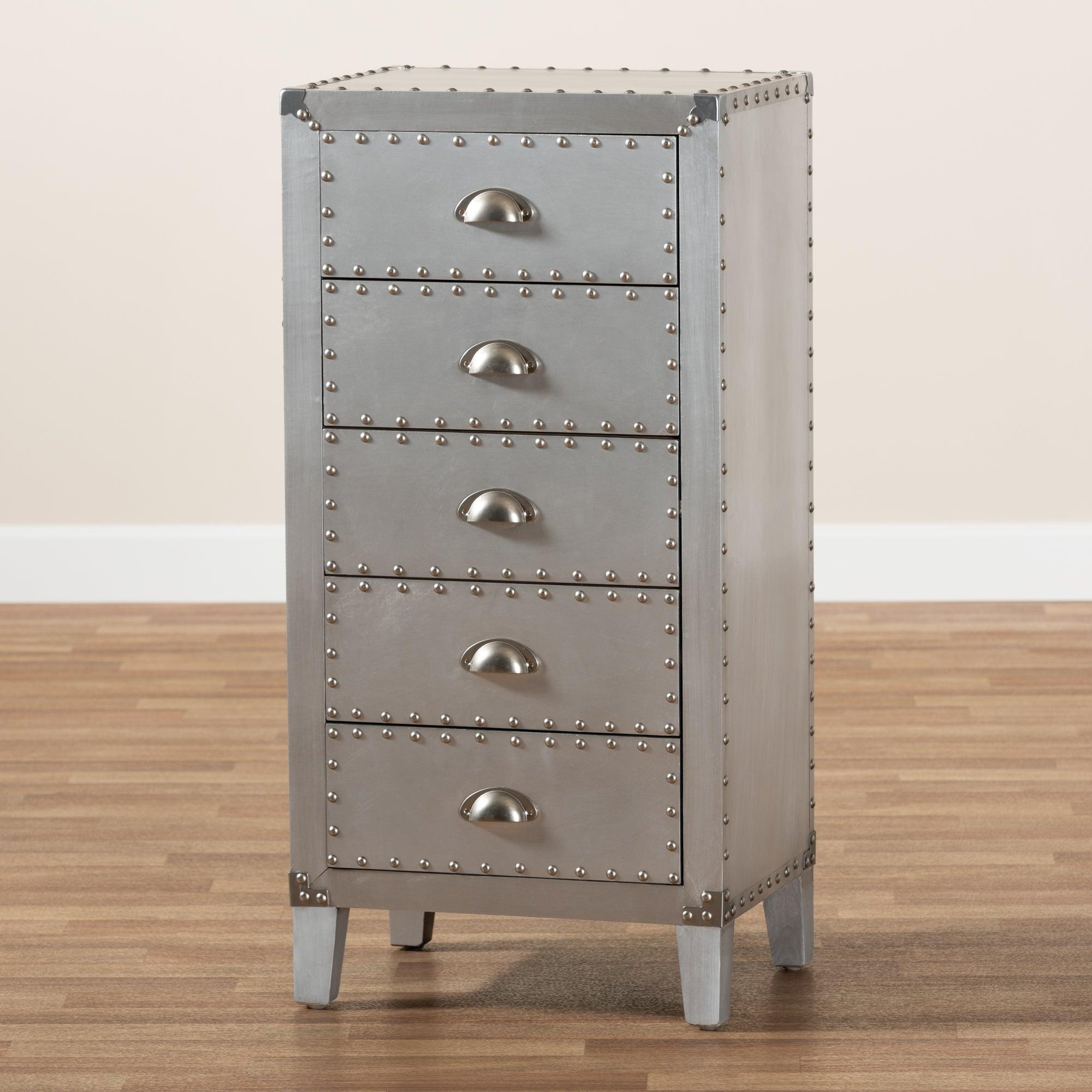 Carel French Industrial Metal 5-Drawer Accent Storage Cabinet