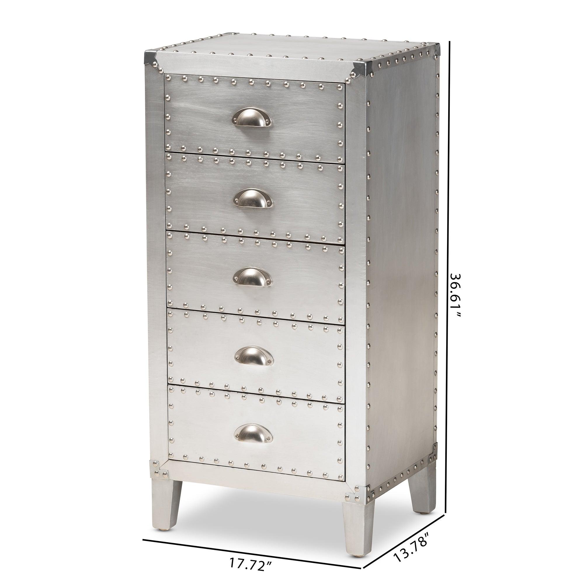 Carel French Industrial Metal 5-Drawer Accent Storage Cabinet