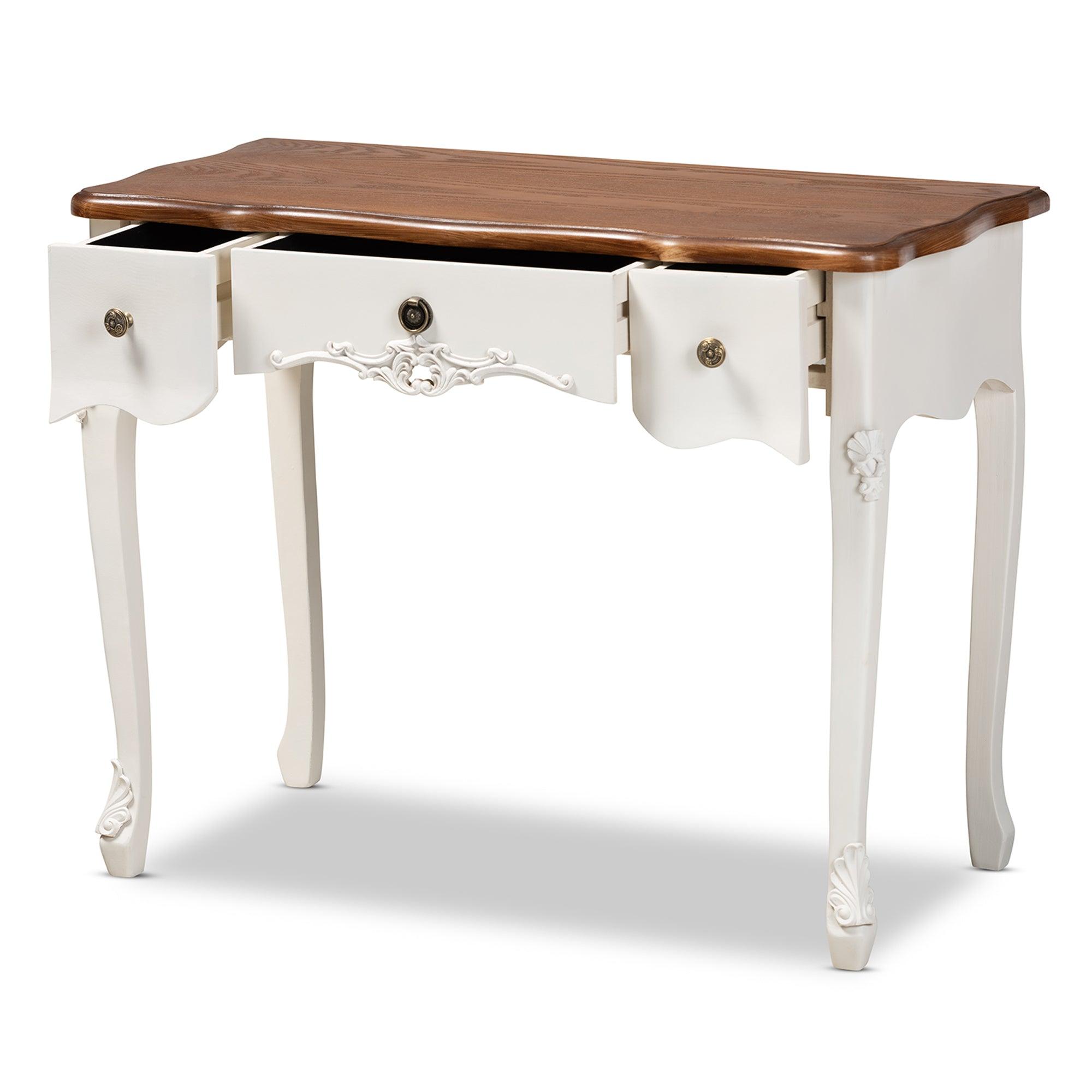 Sophie Classic Traditional French Country and Finished Small 3-Drawer Wood Console Table