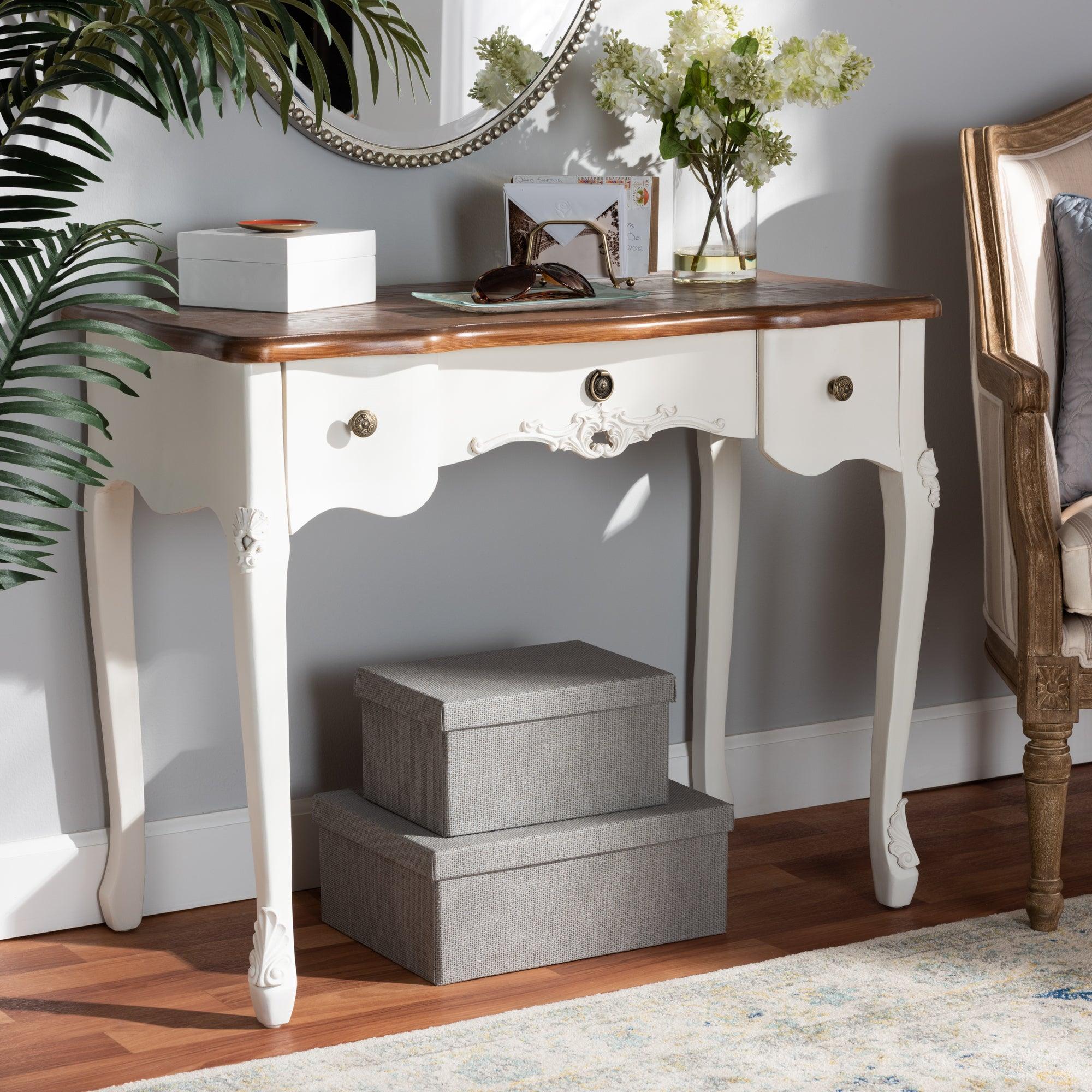 Sophie Classic Traditional French Country and Finished Small 3-Drawer Wood Console Table