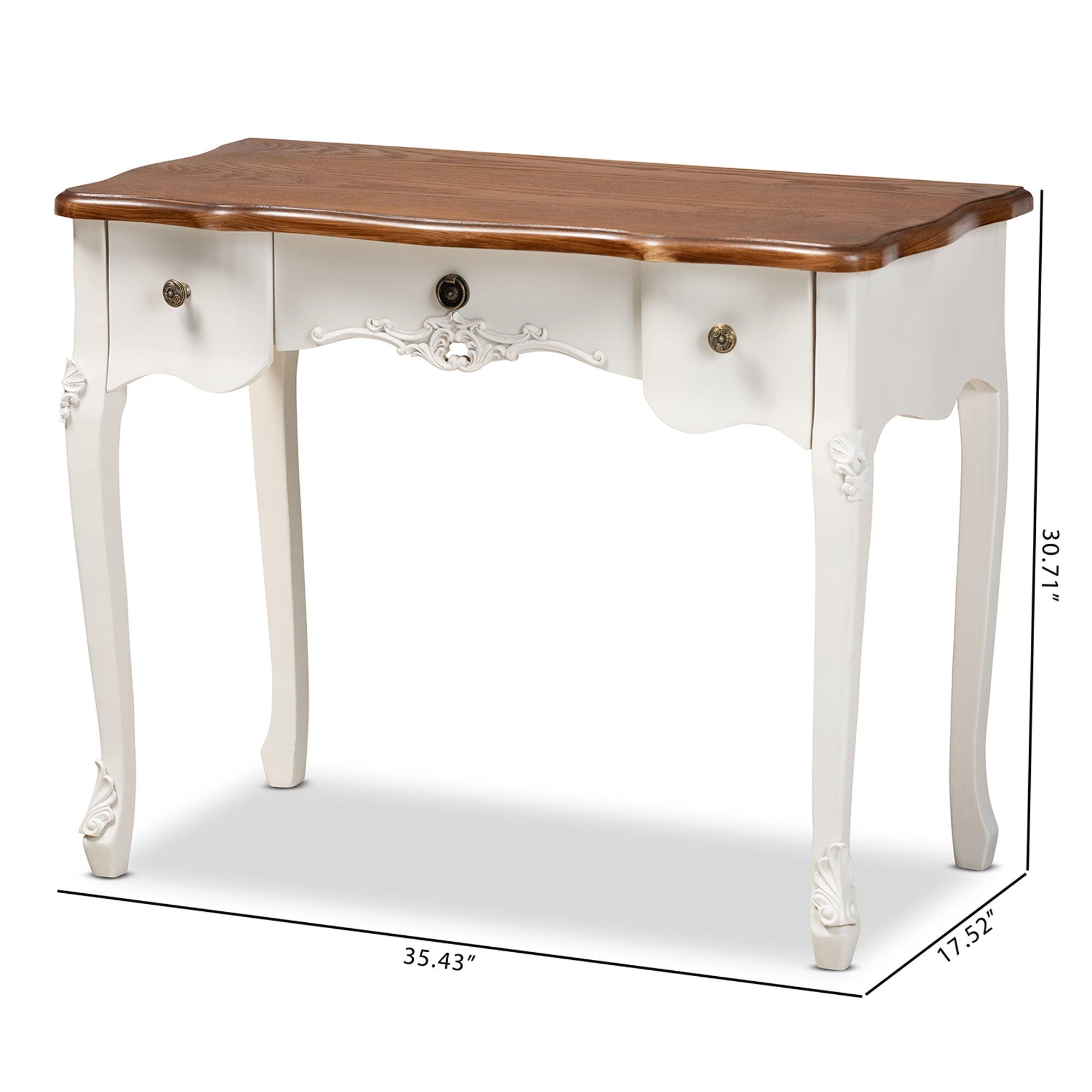 Sophie Classic Traditional French Country and Finished Small 3-Drawer Wood Console Table