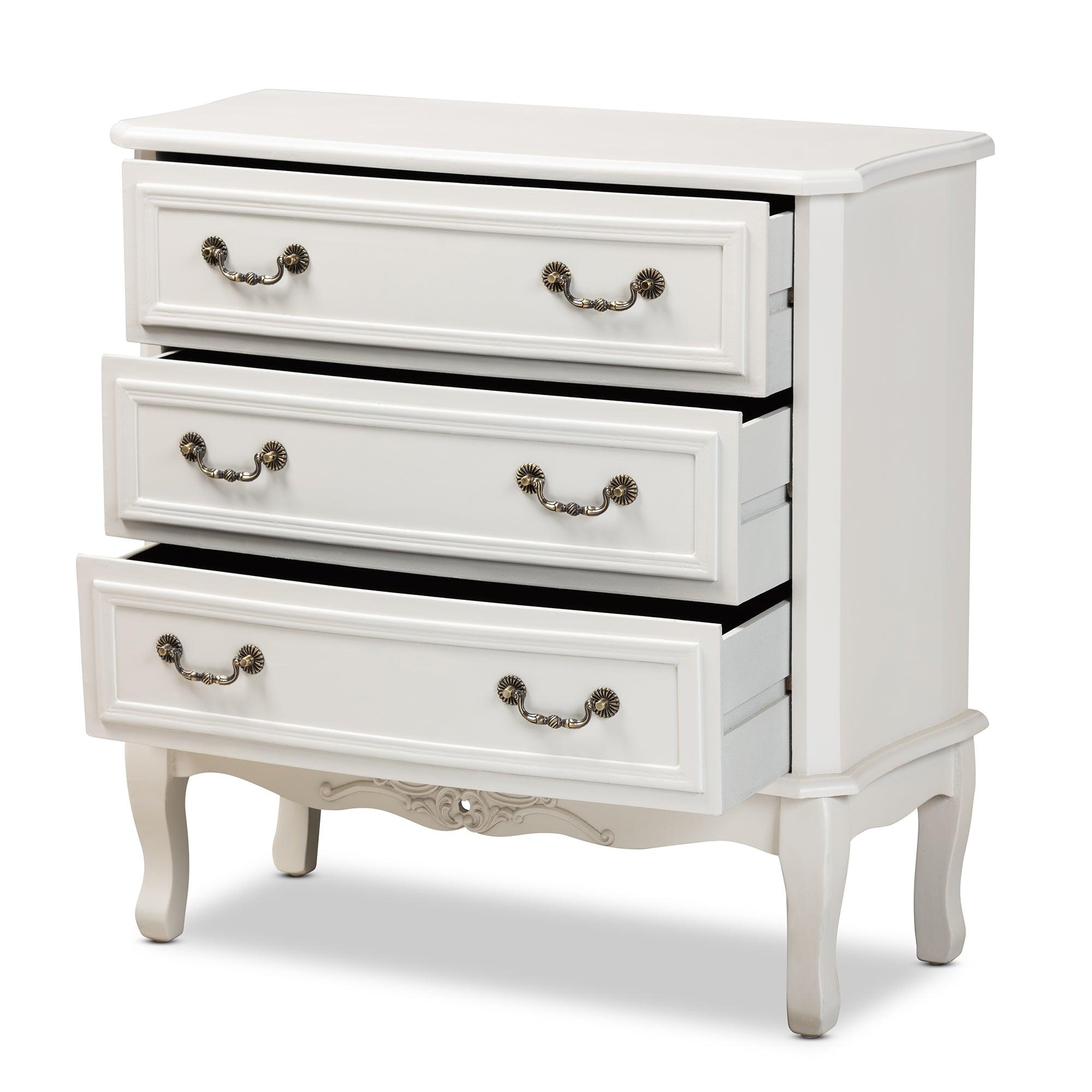 Gabrielle Traditional French Country Provincial -Finished 3-Drawer Wood Storage Cabinet