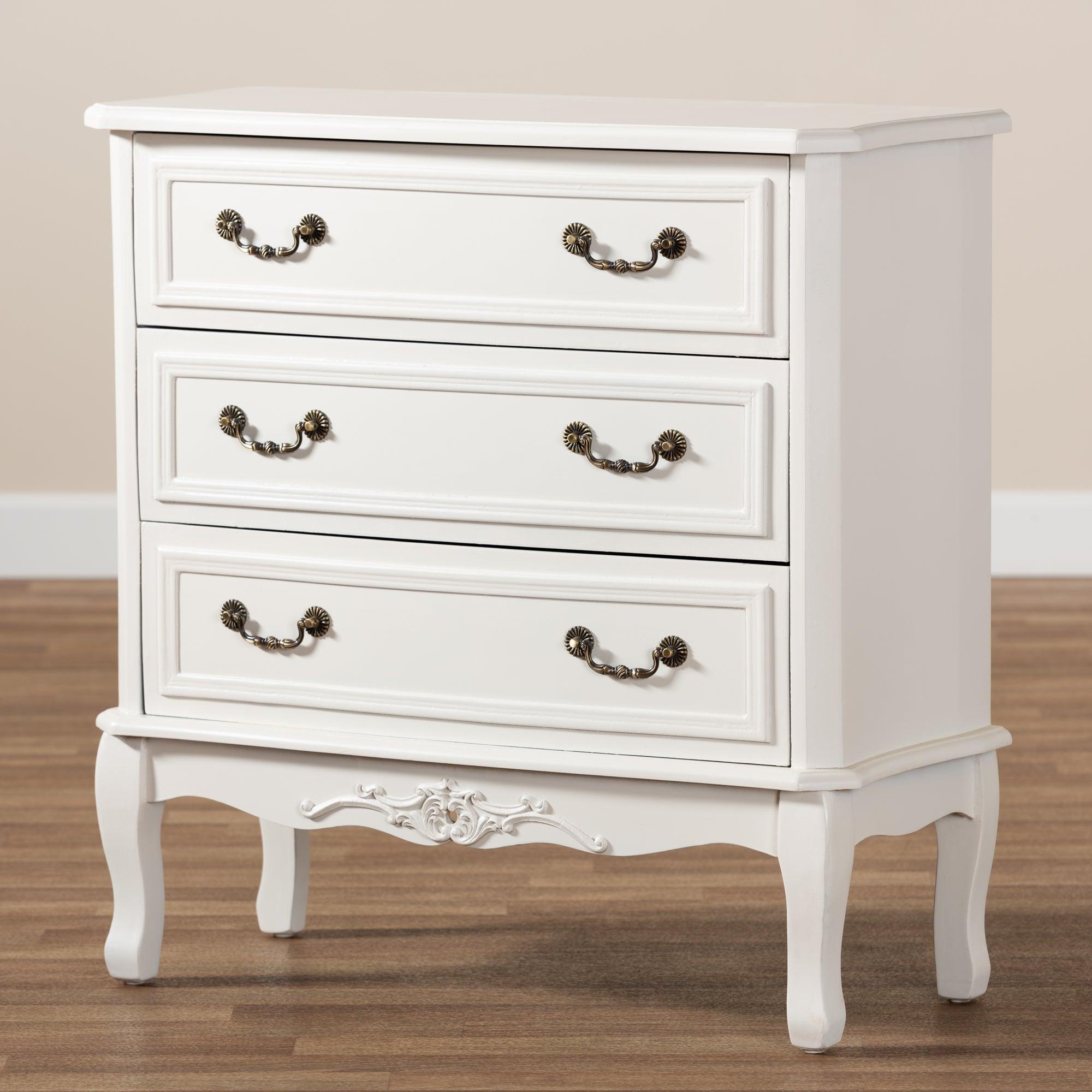 Gabrielle Traditional French Country Provincial -Finished 3-Drawer Wood Storage Cabinet