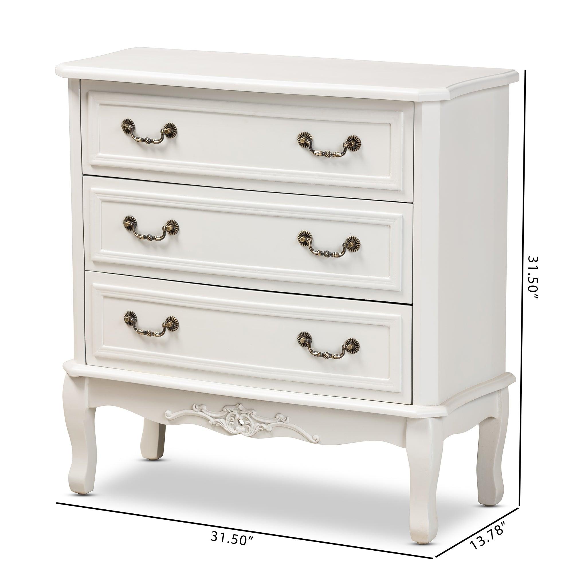 Gabrielle Traditional French Country Provincial -Finished 3-Drawer Wood Storage Cabinet