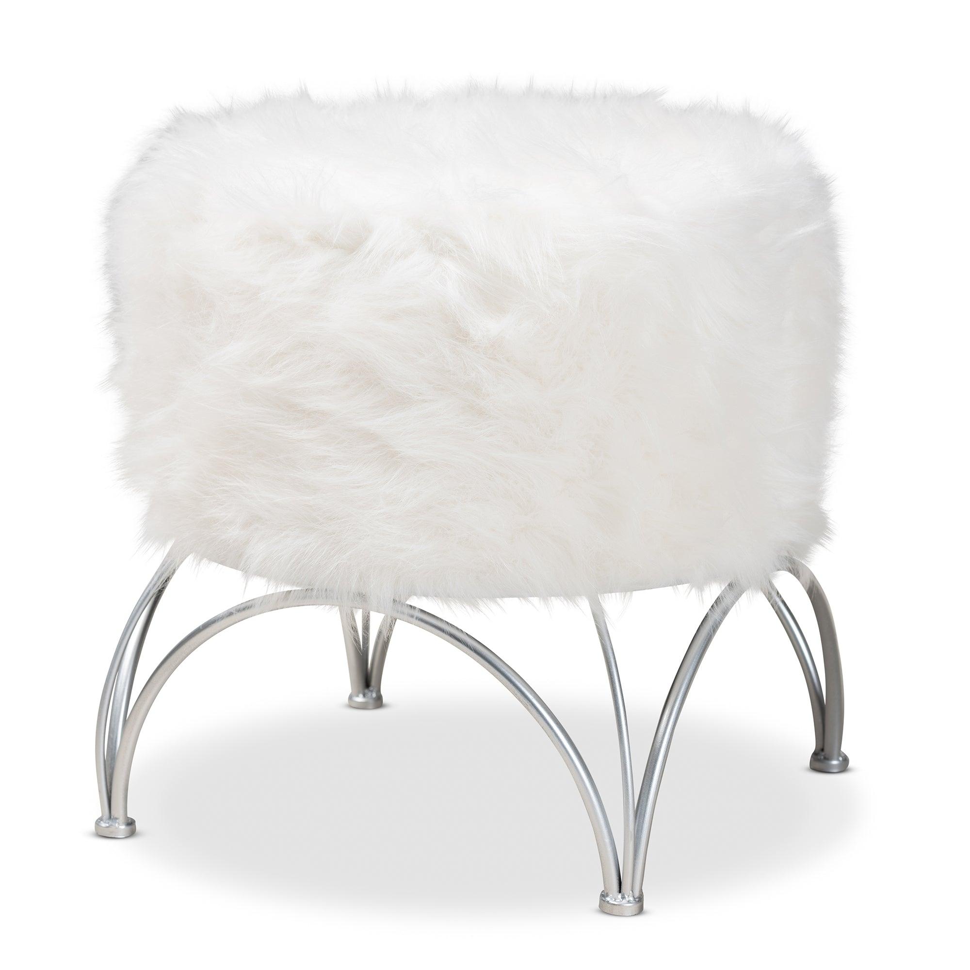 Celia Modern and Contemporary Faux Fur Upholstered Metal Ottoman