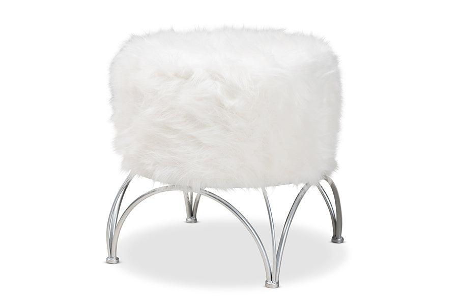 Celia Modern and Contemporary Faux Fur Upholstered Metal Ottoman