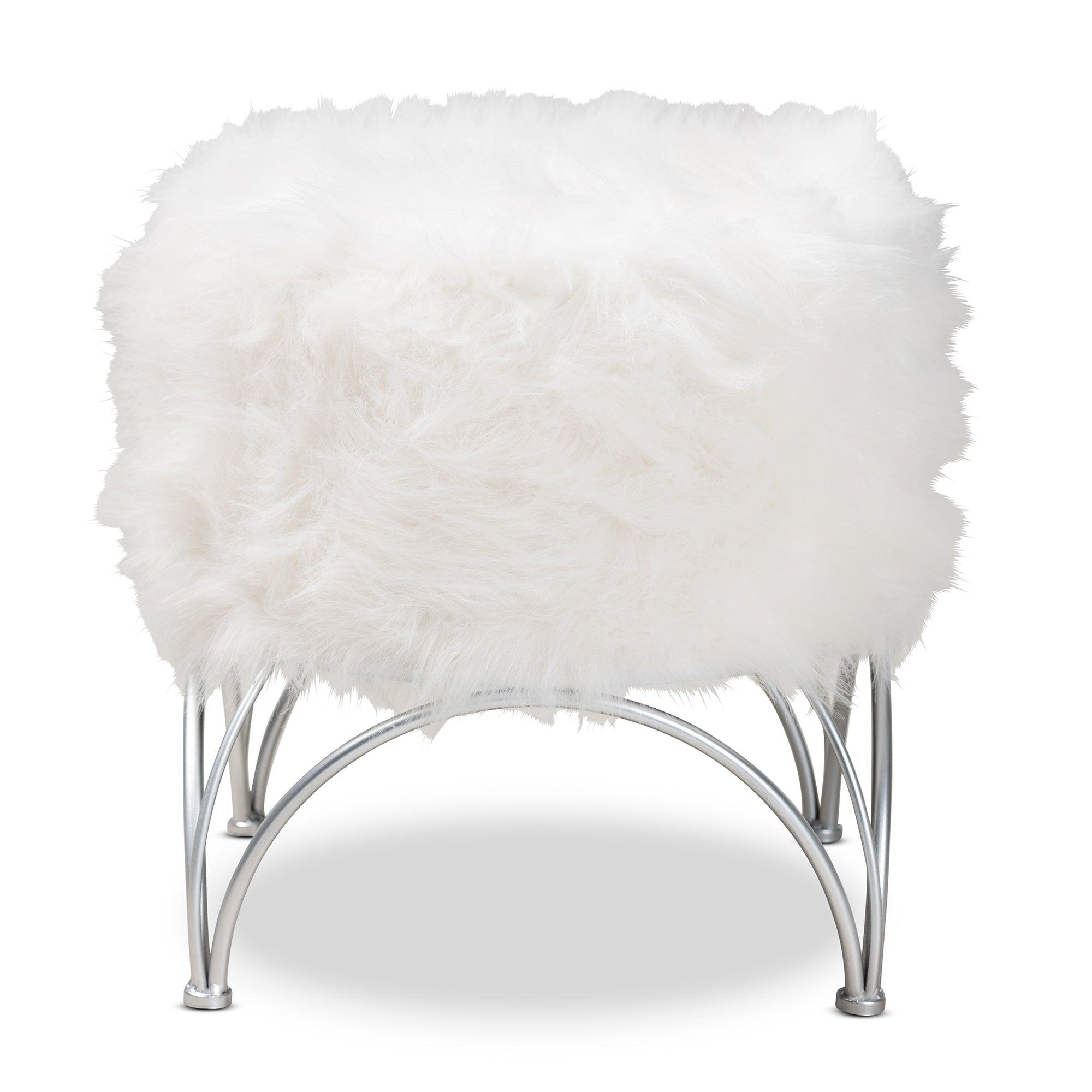 Celia Modern and Contemporary Faux Fur Upholstered Metal Ottoman