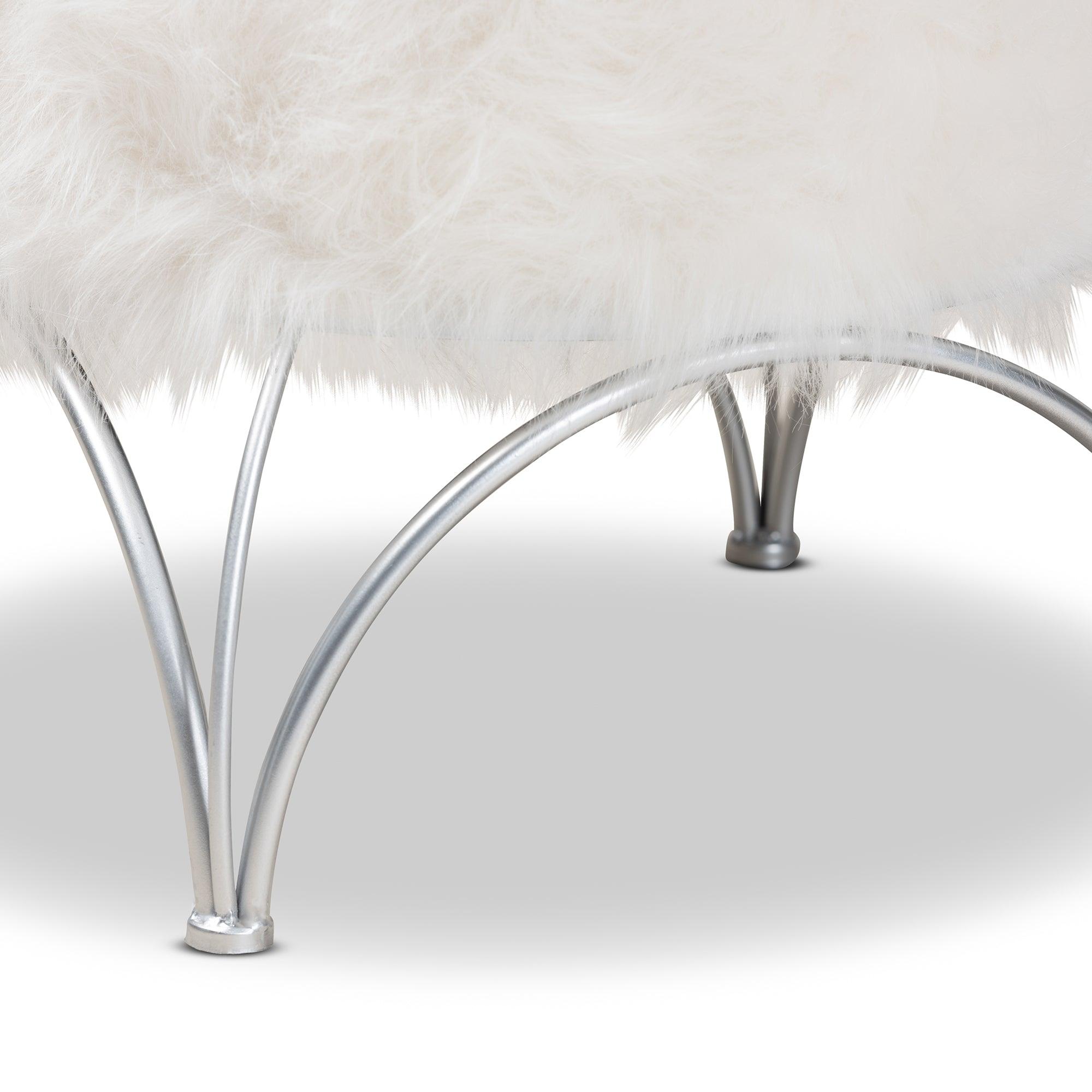 Celia Modern and Contemporary Faux Fur Upholstered Metal Ottoman