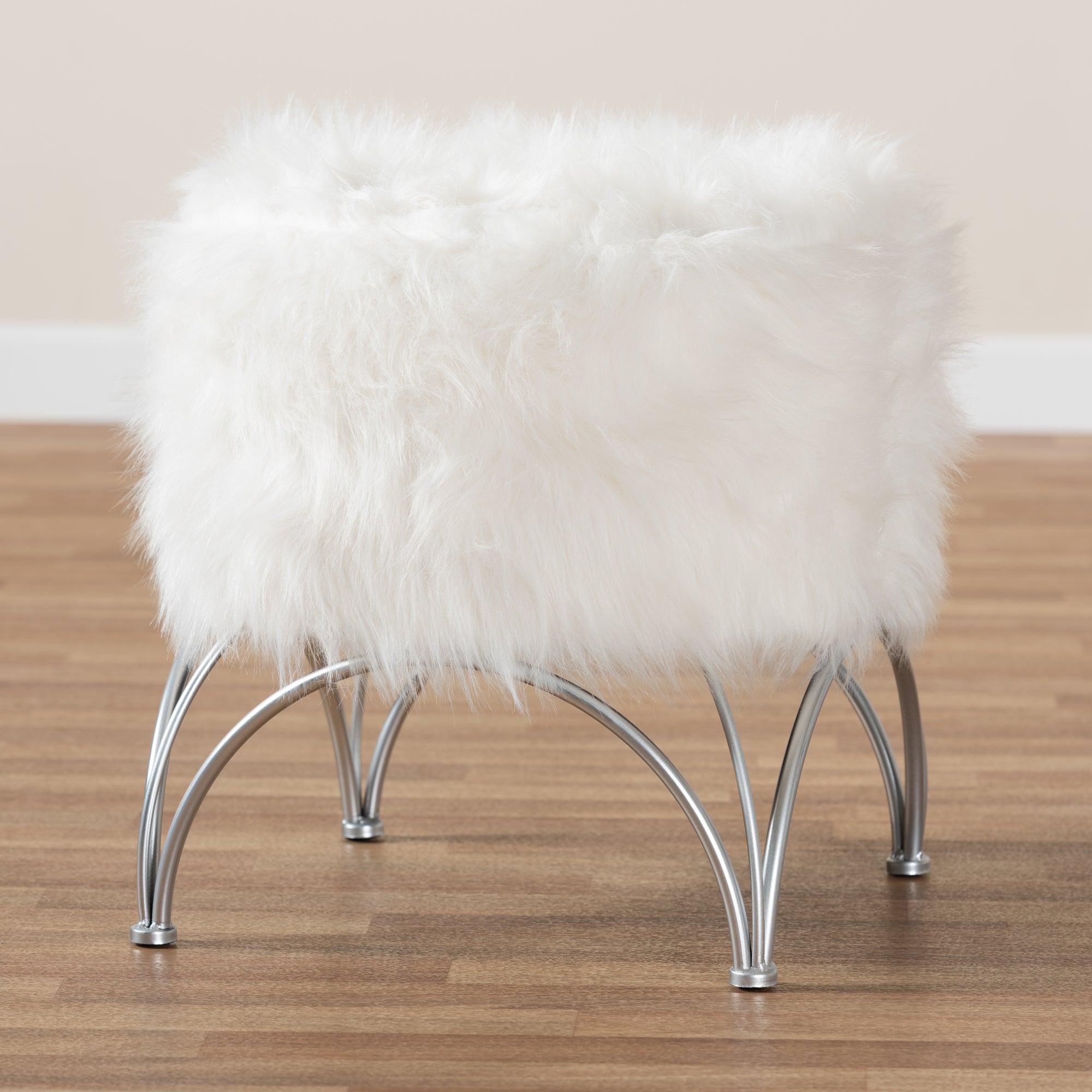 Celia Modern and Contemporary Faux Fur Upholstered Metal Ottoman