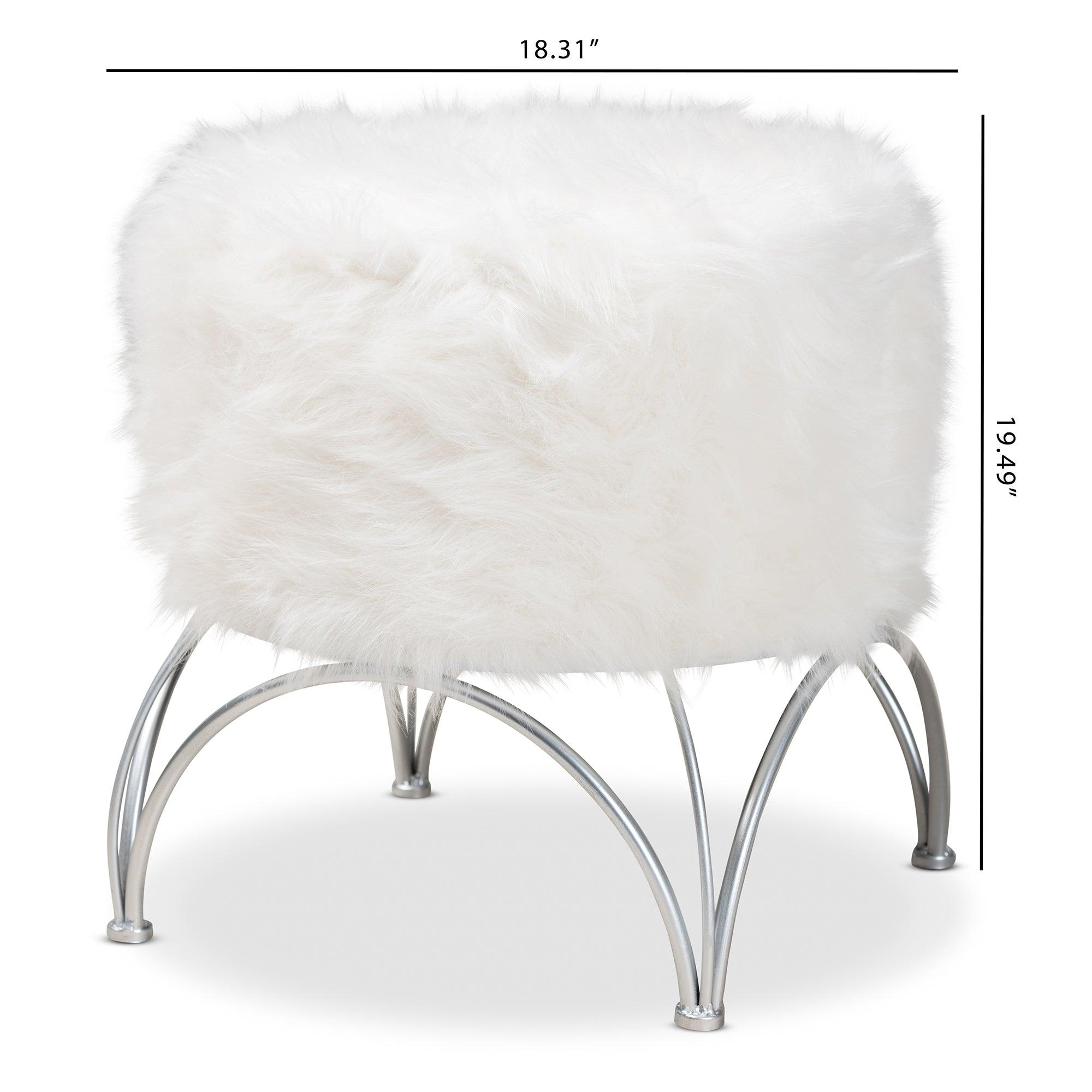 Celia Modern and Contemporary Faux Fur Upholstered Metal Ottoman