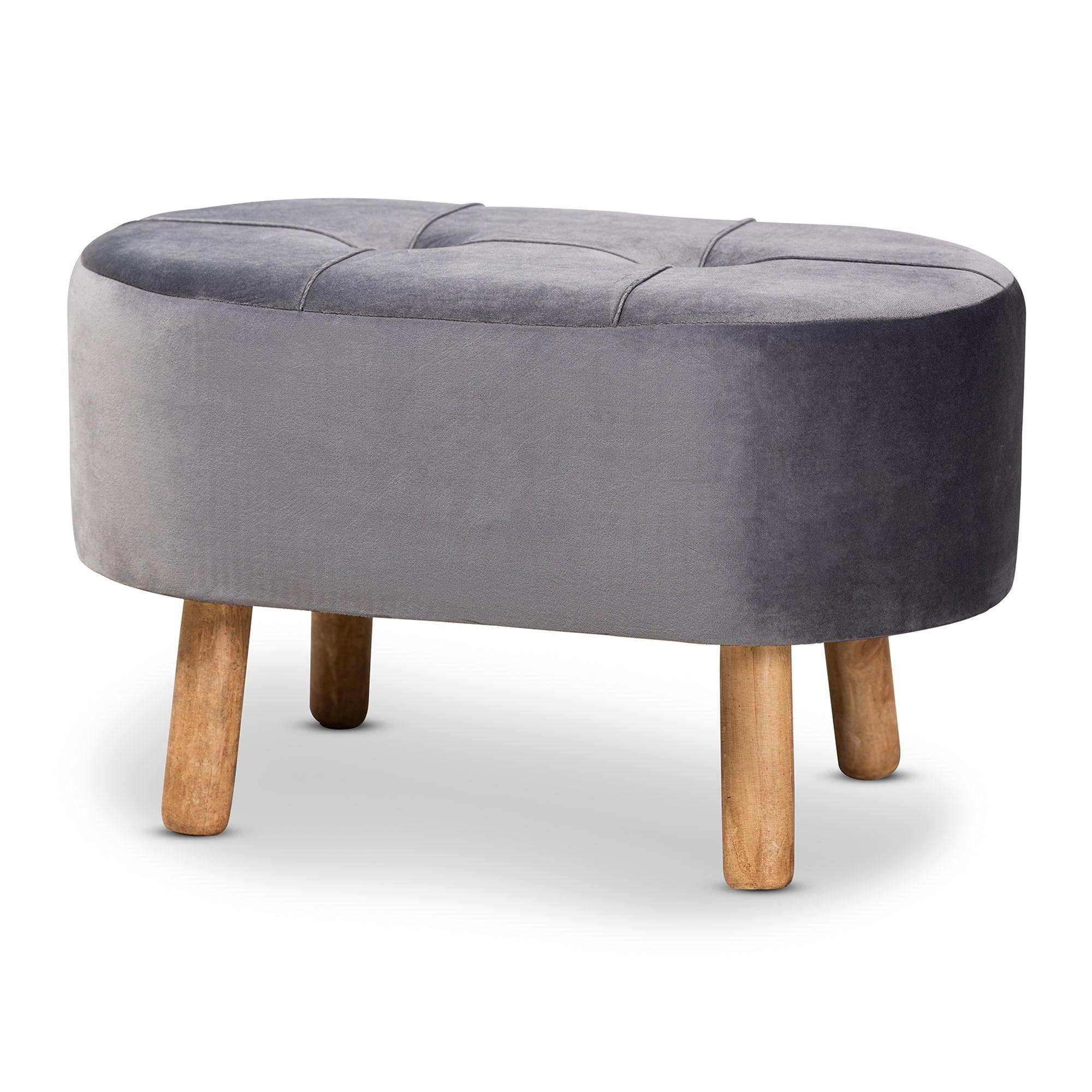 Simone Mid-Century Modern Velvet Fabric Upholstered Wood Ottoman