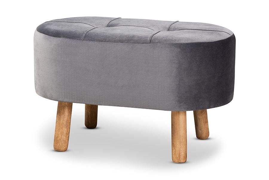 Simone Mid-Century Modern Velvet Fabric Upholstered Wood Ottoman