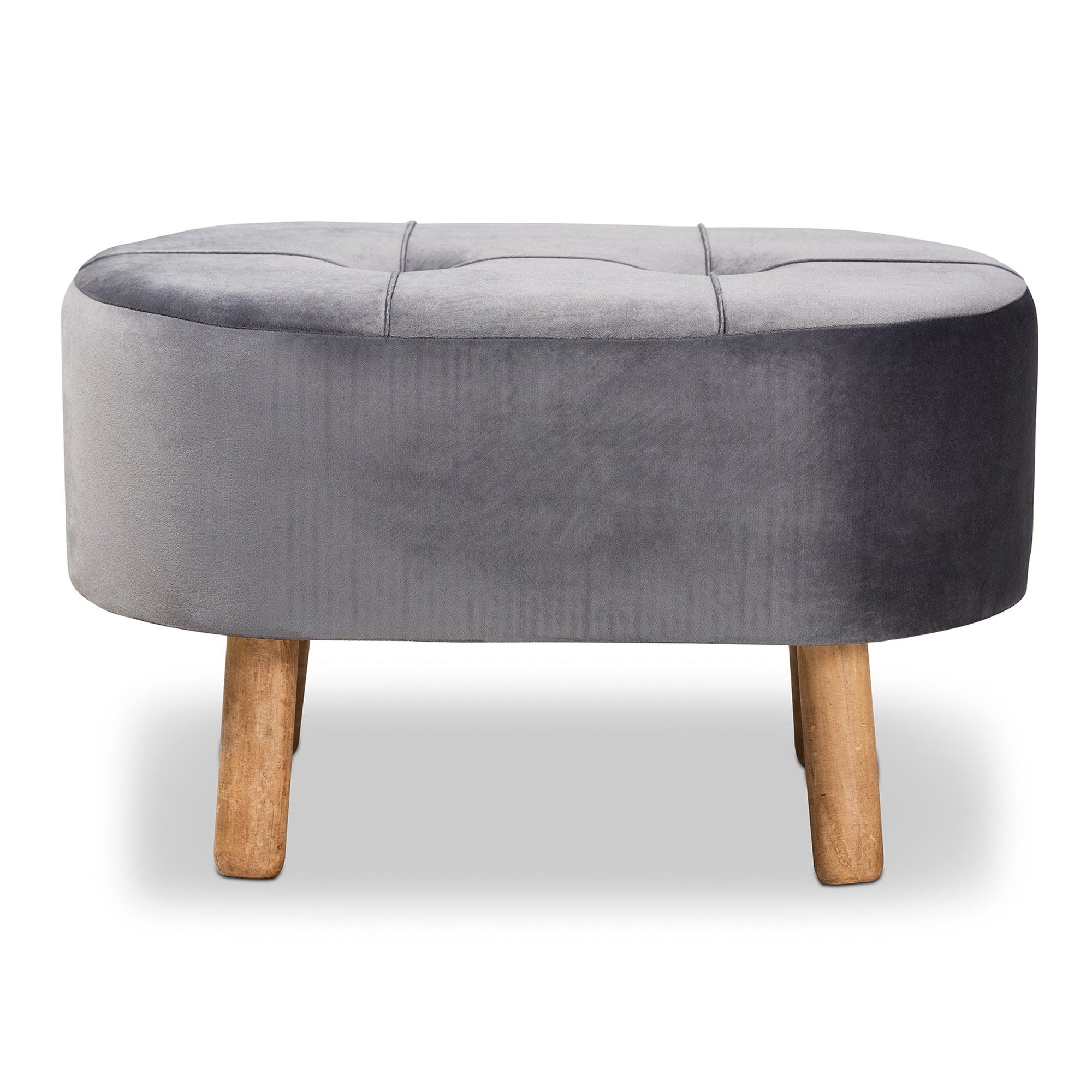 Simone Mid-Century Modern Velvet Fabric Upholstered Wood Ottoman