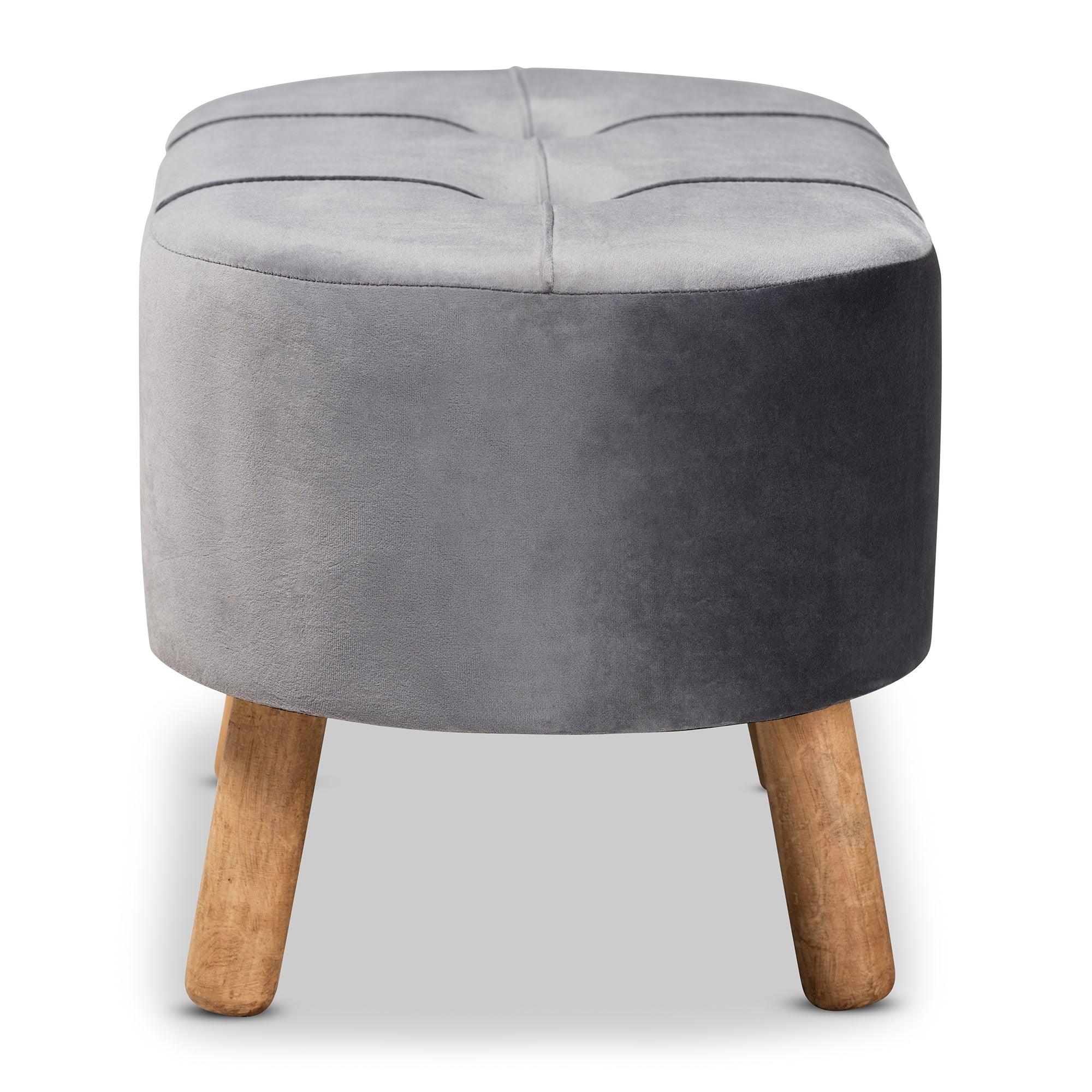 Simone Mid-Century Modern Velvet Fabric Upholstered Wood Ottoman