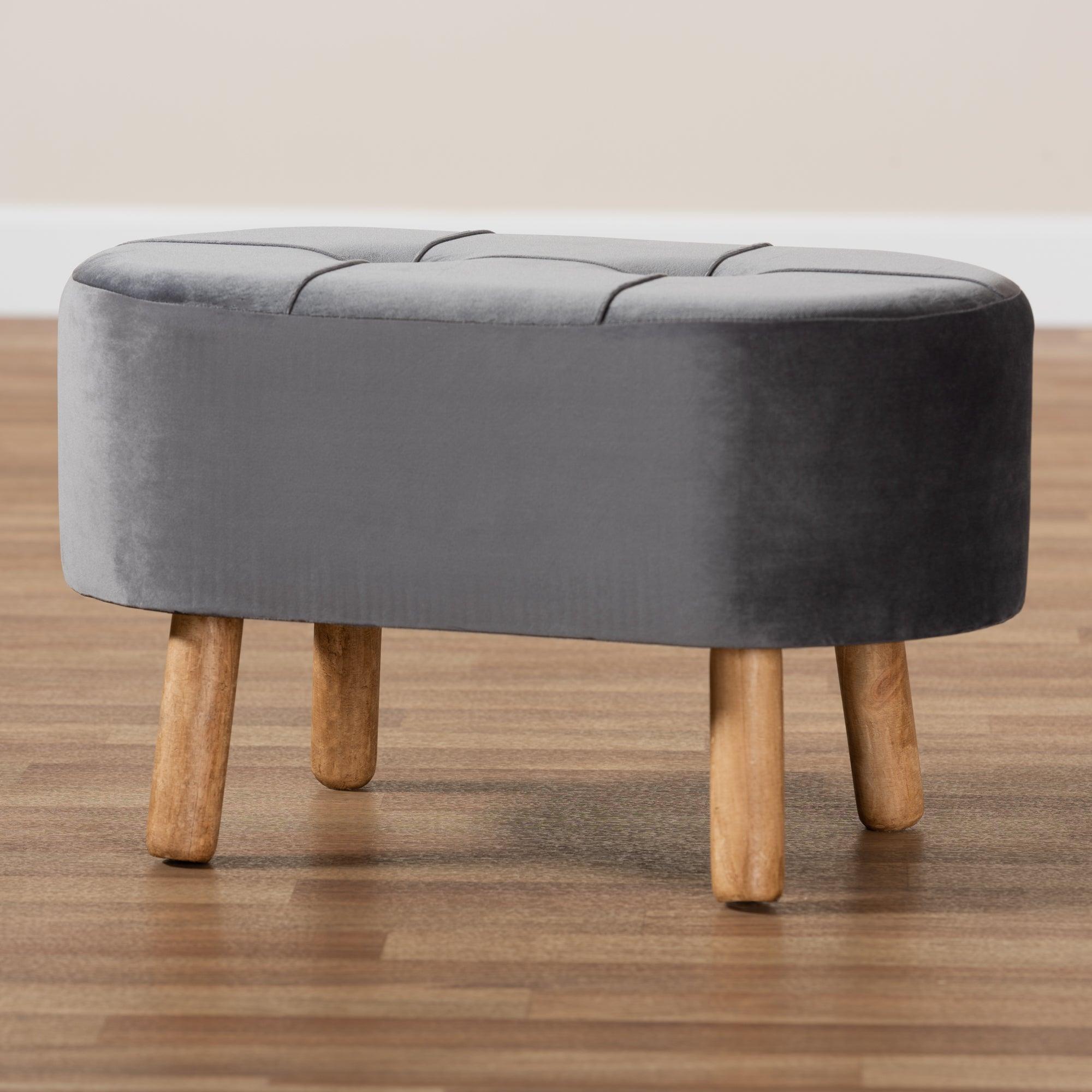 Simone Mid-Century Modern Velvet Fabric Upholstered Wood Ottoman