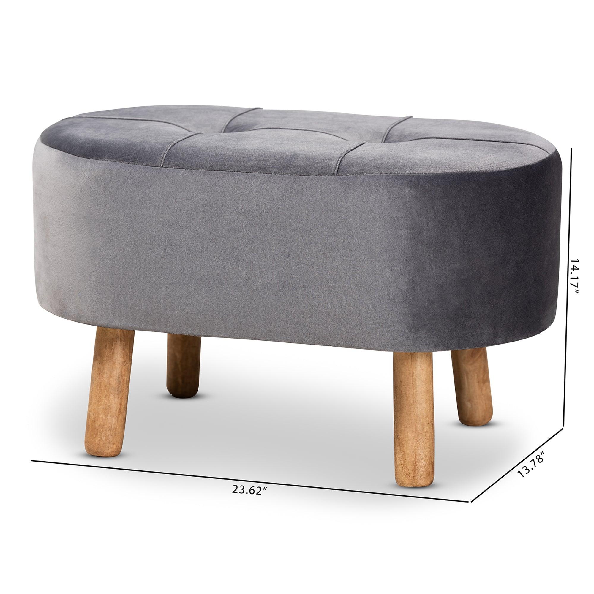 Simone Mid-Century Modern Velvet Fabric Upholstered Wood Ottoman