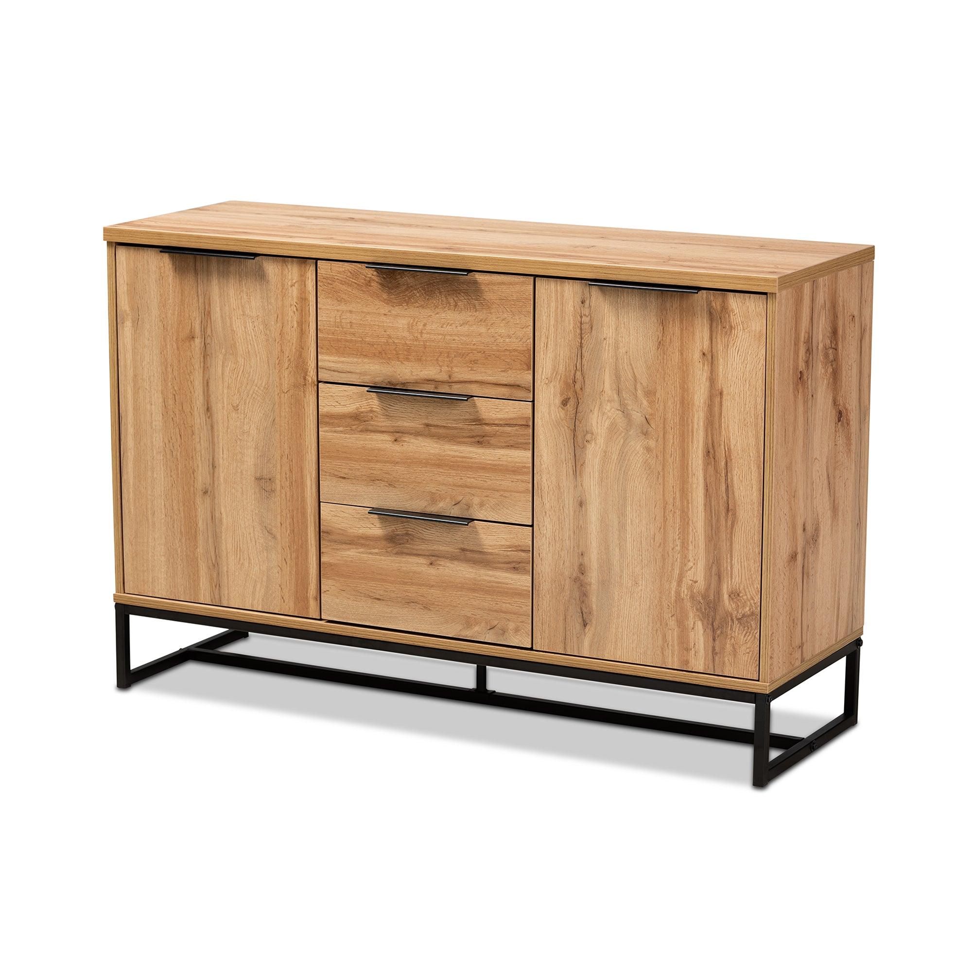 Reid Modern and Contemporary Industrial Finished Wood and Metal 3-Drawer Sideboard Buffet