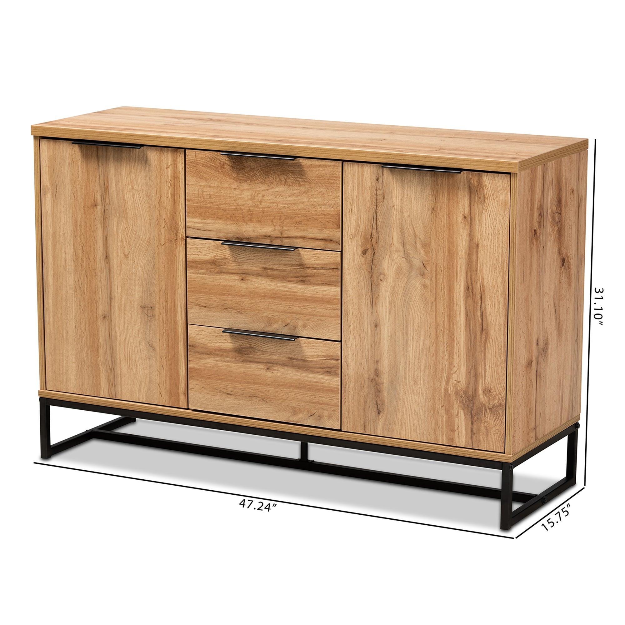 Reid Modern and Contemporary Industrial Finished Wood and Metal 3-Drawer Sideboard Buffet