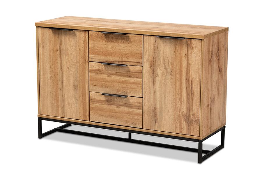 Reid Modern and Contemporary Industrial Finished Wood and Metal 3-Drawer Sideboard Buffet