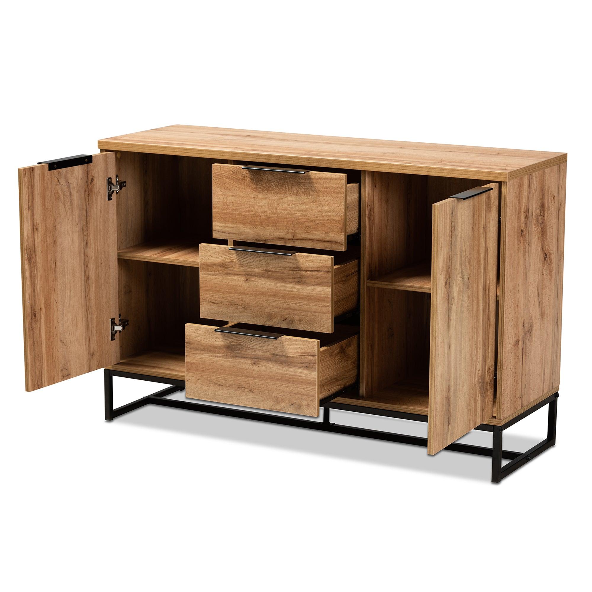 Reid Modern and Contemporary Industrial Finished Wood and Metal 3-Drawer Sideboard Buffet