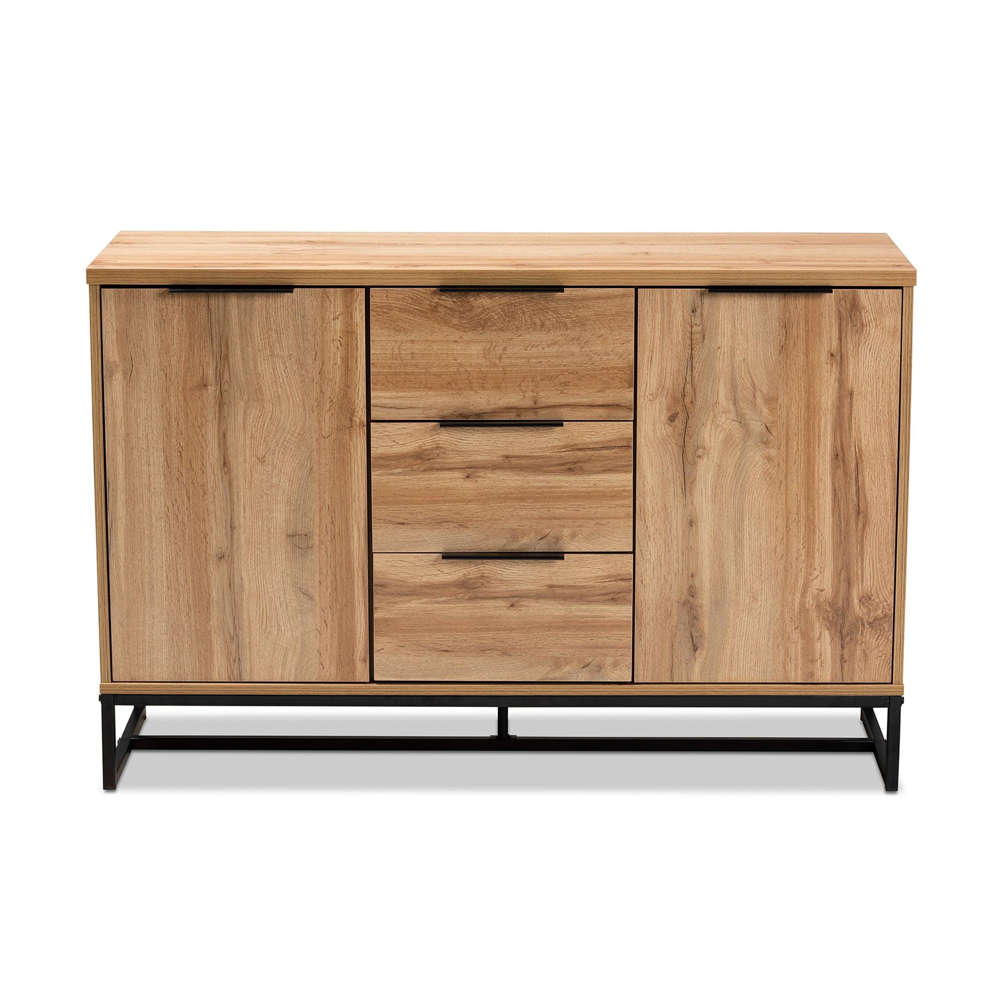 Reid Modern and Contemporary Industrial Finished Wood and Metal 3-Drawer Sideboard Buffet