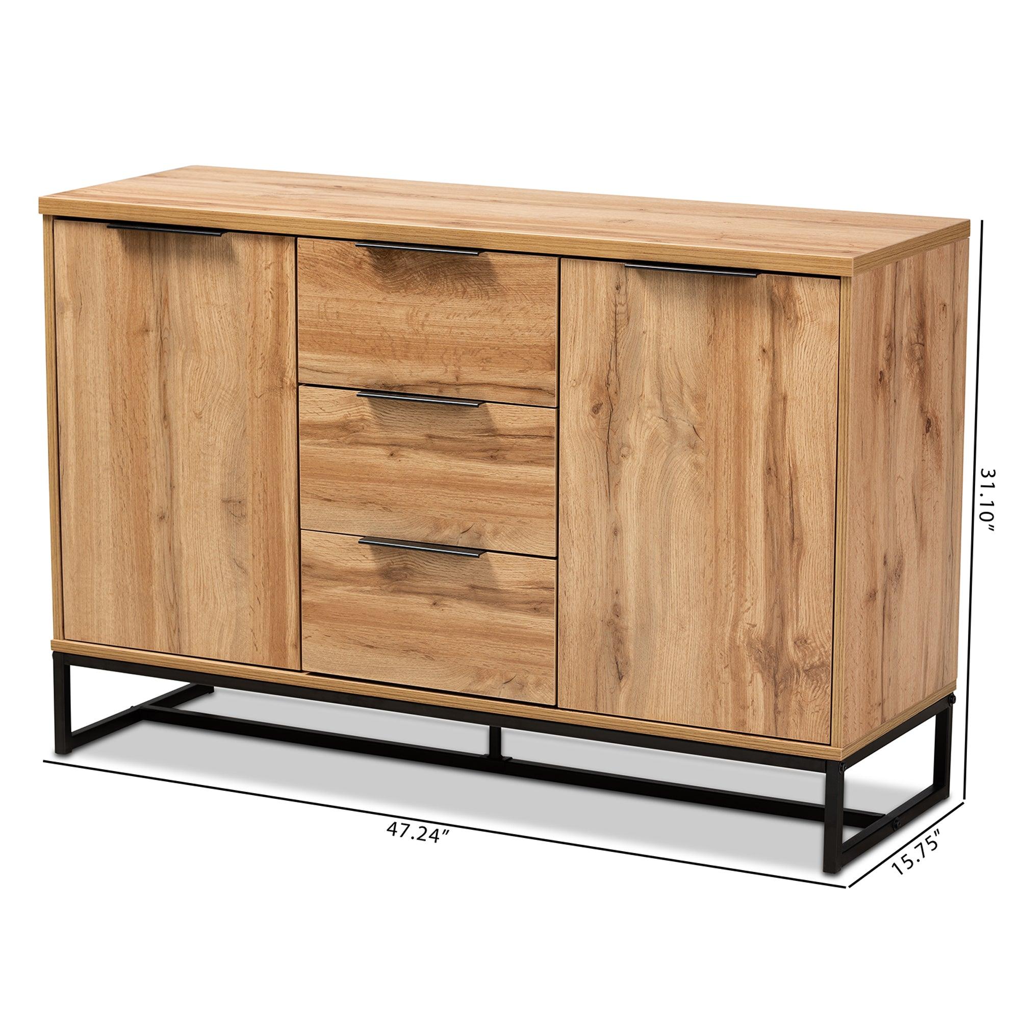 Reid Modern and Contemporary Industrial Finished Wood and Metal 3-Drawer Sideboard Buffet