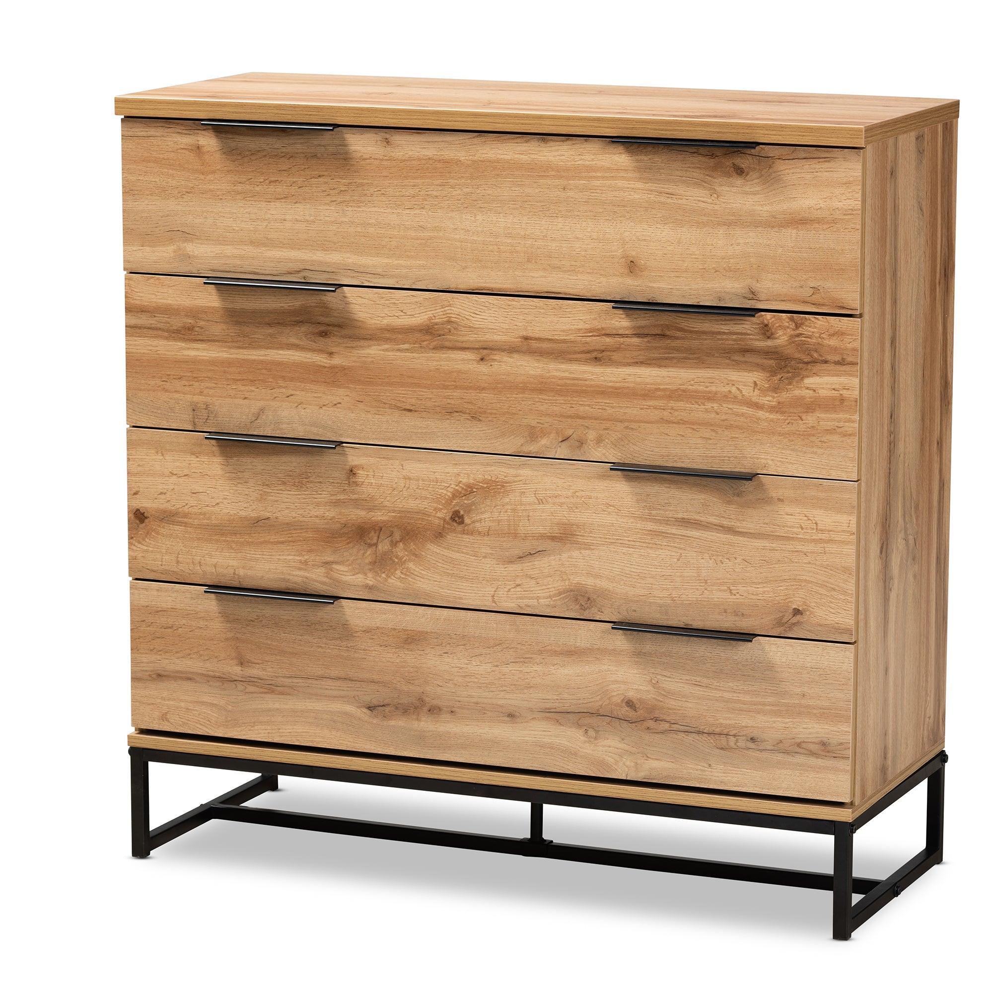 Reid Modern and Contemporary Industrial Finished Wood and Metal 4-Drawer Dresser