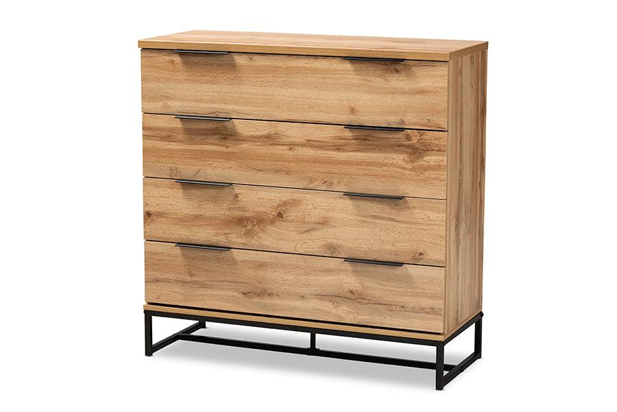 Reid Modern and Contemporary Industrial Finished Wood and Metal 4-Drawer Dresser