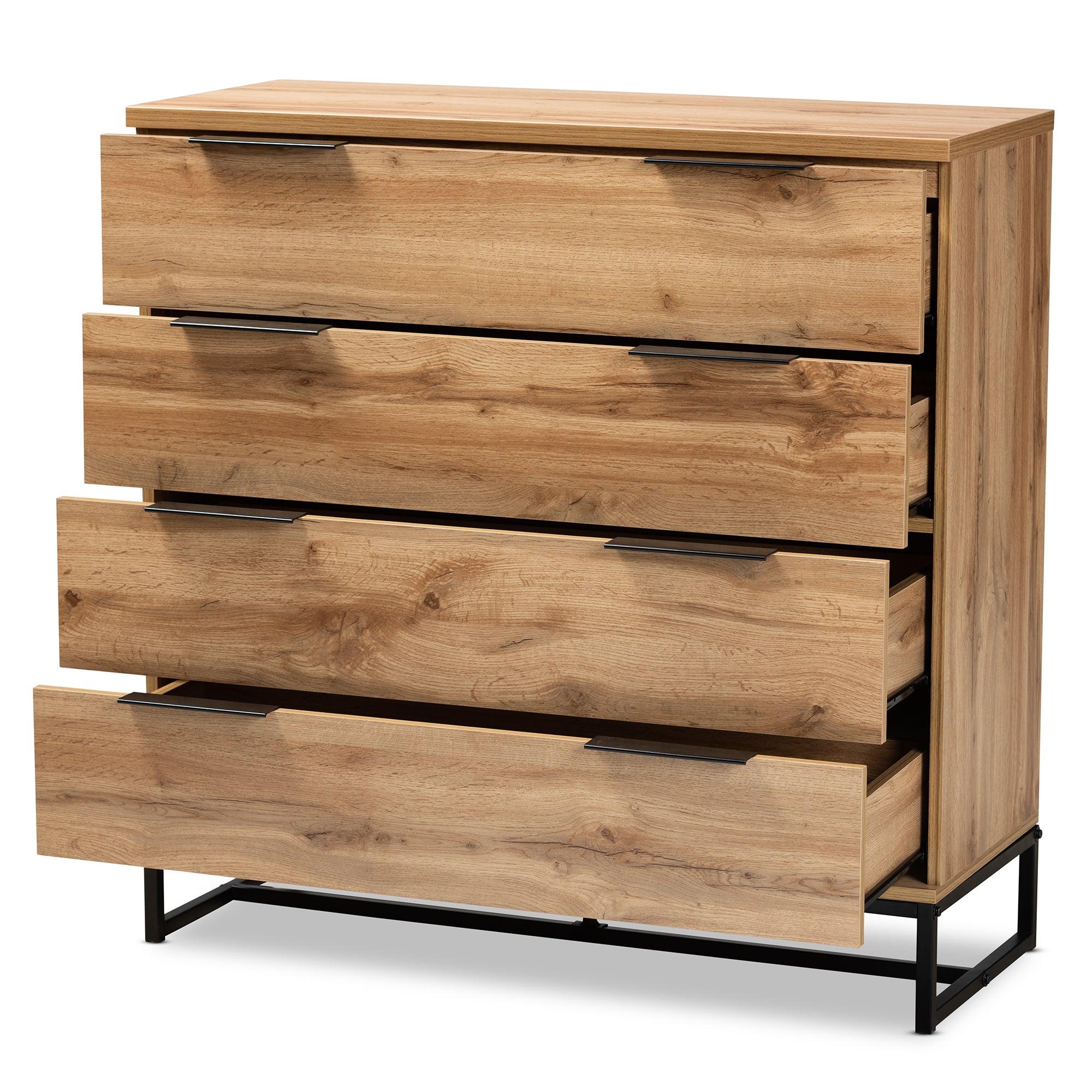 Reid Modern and Contemporary Industrial Finished Wood and Metal 4-Drawer Dresser